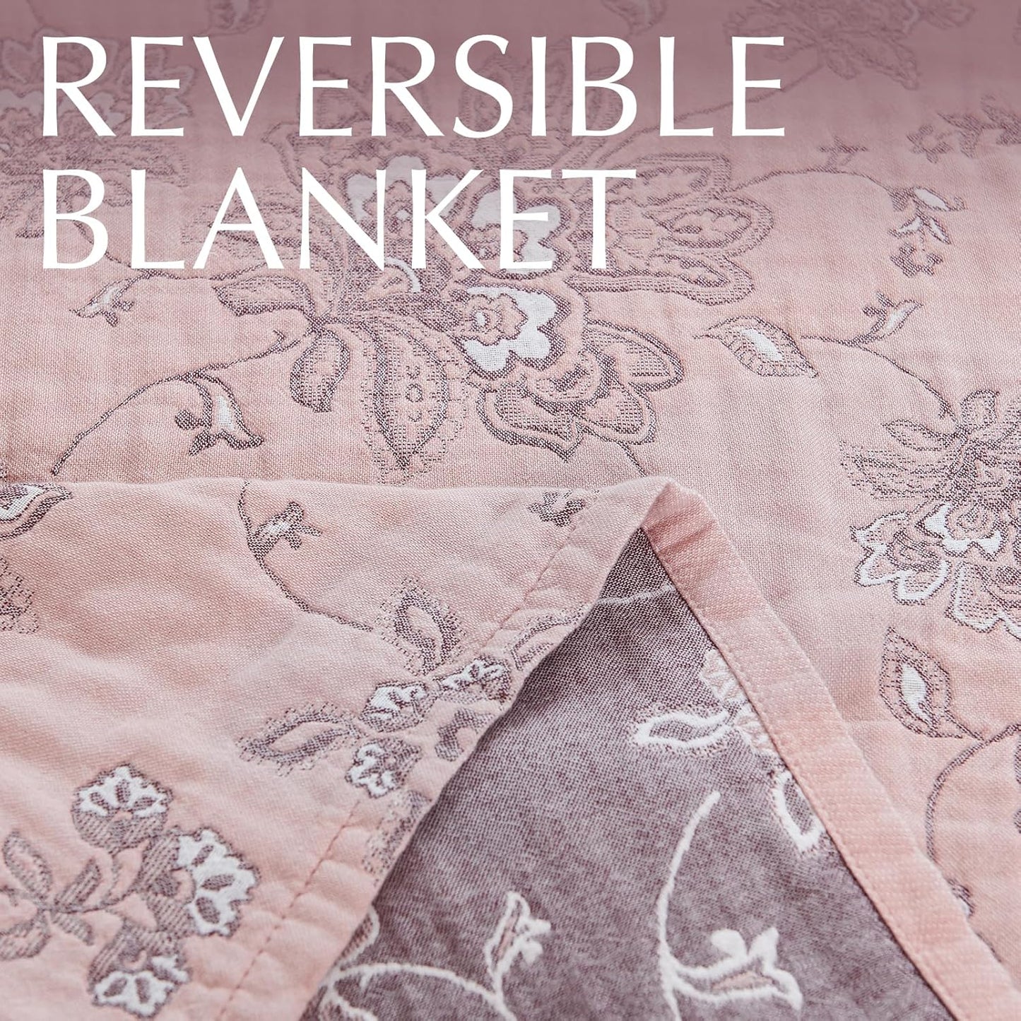 jinchan Boho 100% Cotton Muslin Queen Size 80x90 Inches Blanket Lightweight 4-Layer Quilted Soft Pink Multi Floral Throw Blanket Reversible Comfy Flower Rustic All Seasons Couch Bedroom Decor