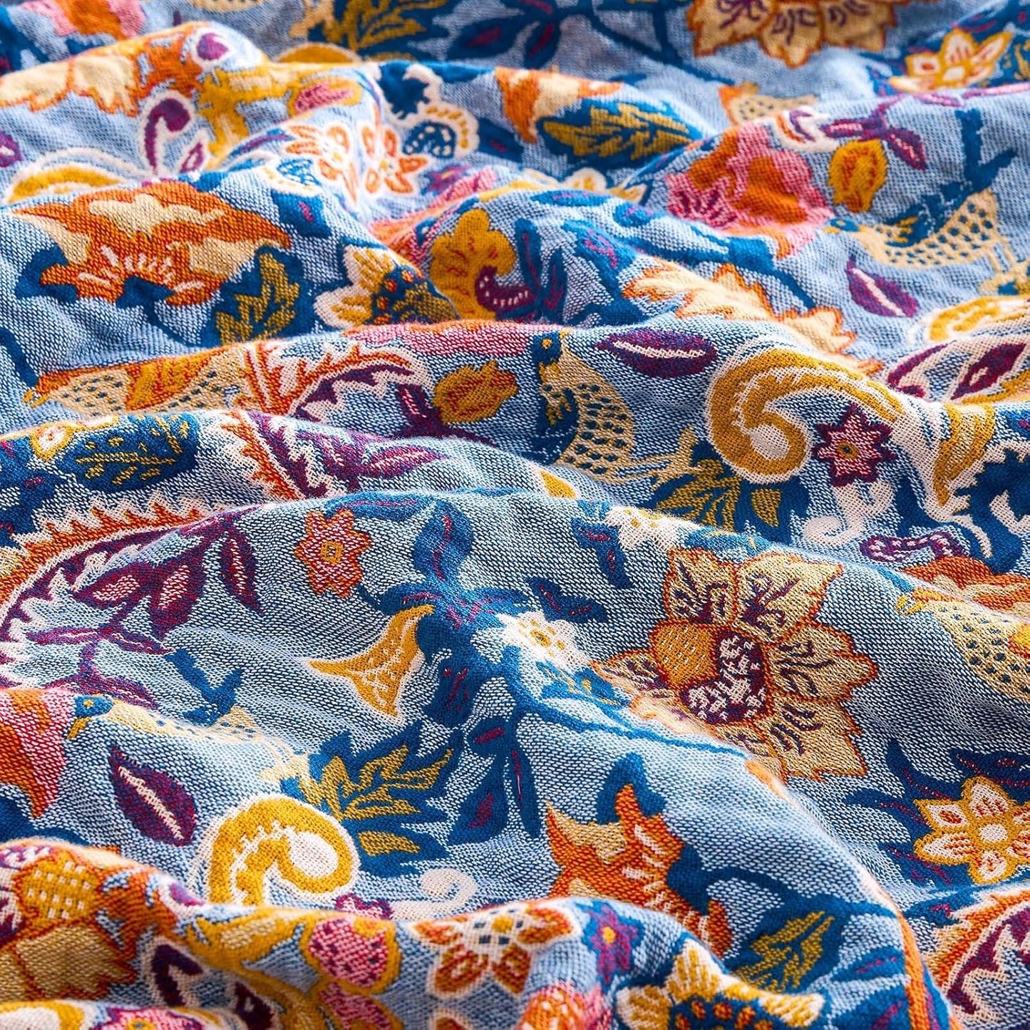 Boho Throw Blanket for Bed, 100% Cotton Soft Rustic Quilt Fall Blanket, 90"x98" Floral Printed Farmhouse Decor Bed Blankets, All Season Rustic Reversible Bohemian Throw Quilt