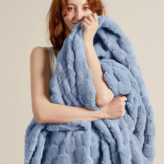 Bedsure GentleSoft Blankets Queen Size for Bed - Super Soft Cozy Blanket for Women Men Girls, Large Fuzzy Fleece Throw for Bedroom Decor, Ashley Blue, 90x90 Inches
