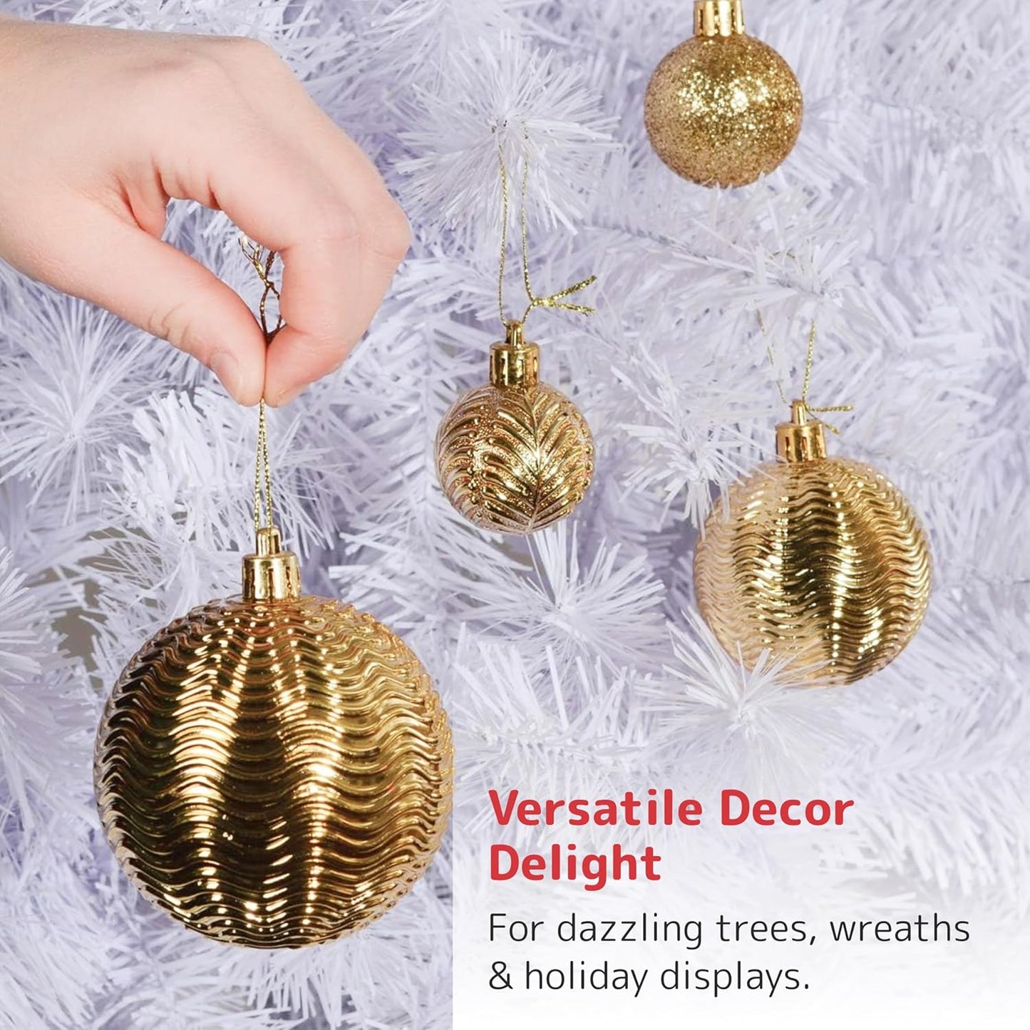 PREXTEX Christmas Ornaments Gold Set - 36-Piece Shatterproof Gold Ornaments for Christmas Tree, Holiday, Wreath, and Party Decorations - Assorted Sizes in Small, Medium, Large