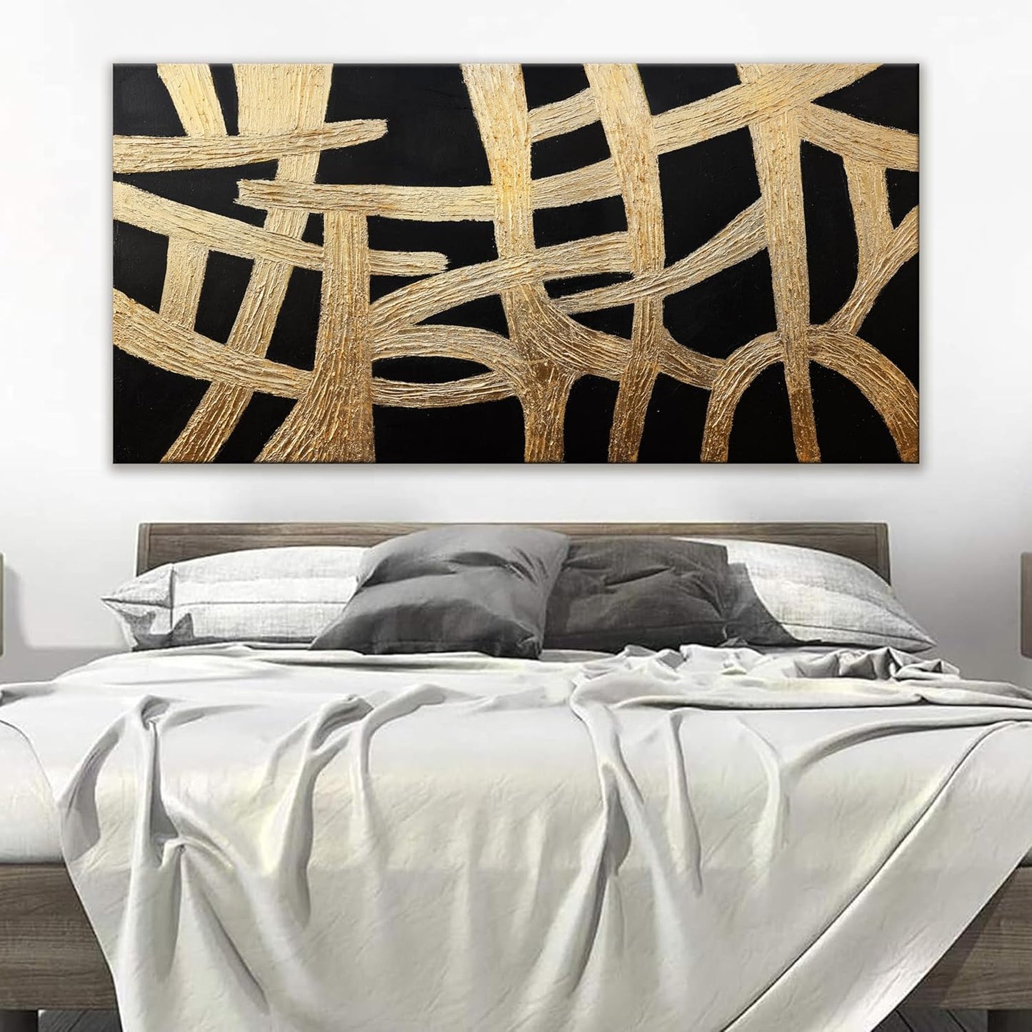 Abstract Wall Art Paintings Wall Decor Large Canvas Wall Art Decor Black And Gold Lines Texture Wall Art Artwork Modern Minimalist Wall Art Living Room For Room Bedroom Office Wall Decor 29"X58"