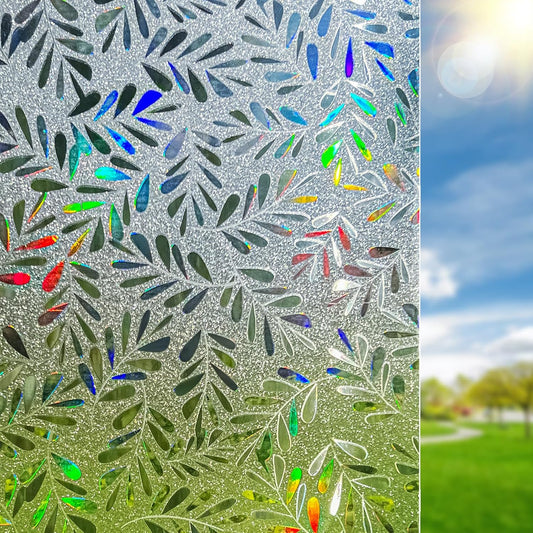 DUOFIRE Window Privacy Film Rainbow Window Film Decorative Leaves Pattern Window Cling Frosted Reusable Anti-UV Non-Adhesive Static Cling Privacy Film for Home Office 11.8 × 47.2 inches