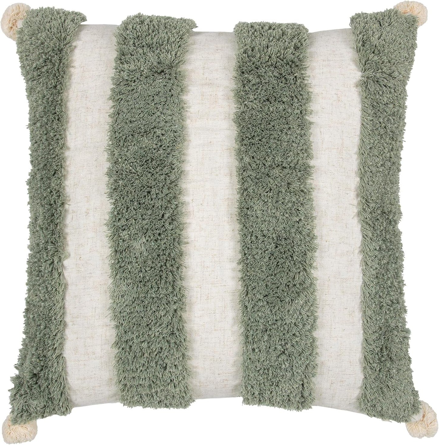 Boho Pillow Covers 18X18 Inch Boho Tufted Linen Throw Pillow Covers Decorative Pompoms Cushion Cover Farmhouse Pillow Case for Couch Sofa Bed Living Room Bedroom,Oliver Green