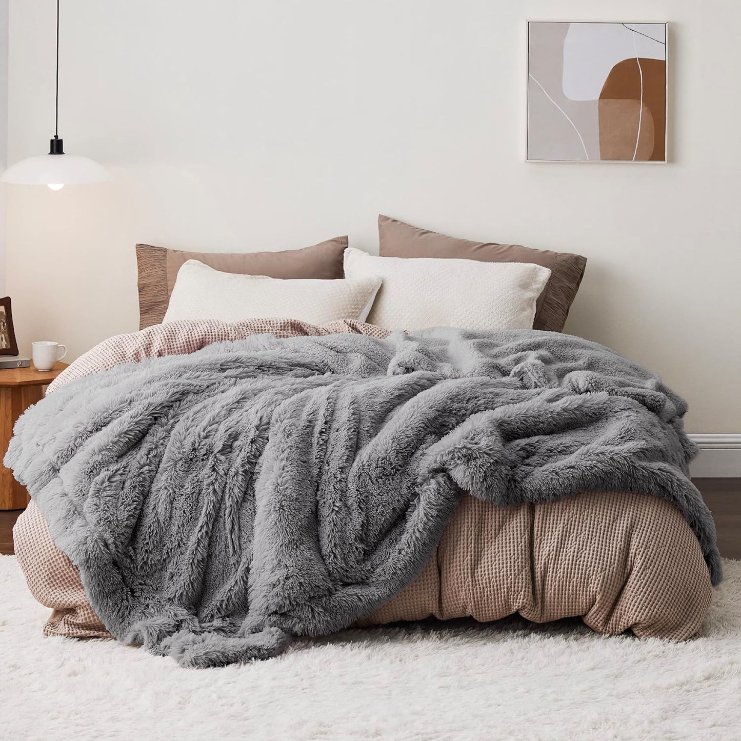 Bedsure GentleSoft Fluffy Grey King Size Blanket for Bed, Thick Soft Sherpa Faux Fur Fleece Bedding Fuzzy Plush Winter Warm Heavy Big Large King Blanket, Cozy Grey Gifts for Men Women, 108x90