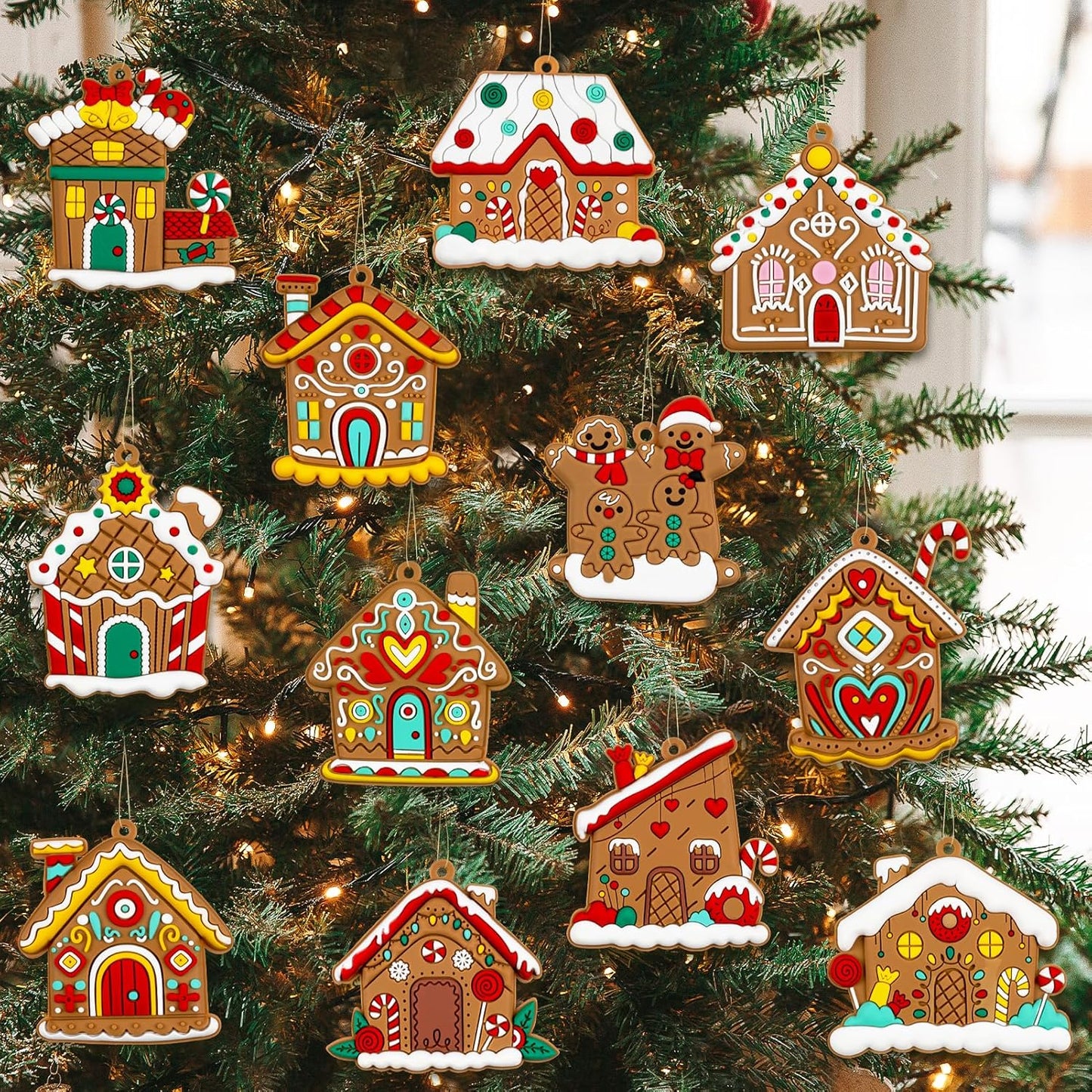 Gingerbread House Ornaments Christmas Tree Decoration - 24pcs Gingerbread House Christmas Decorations Hanging Ornaments for Holiday Xmas Tree Home Decor