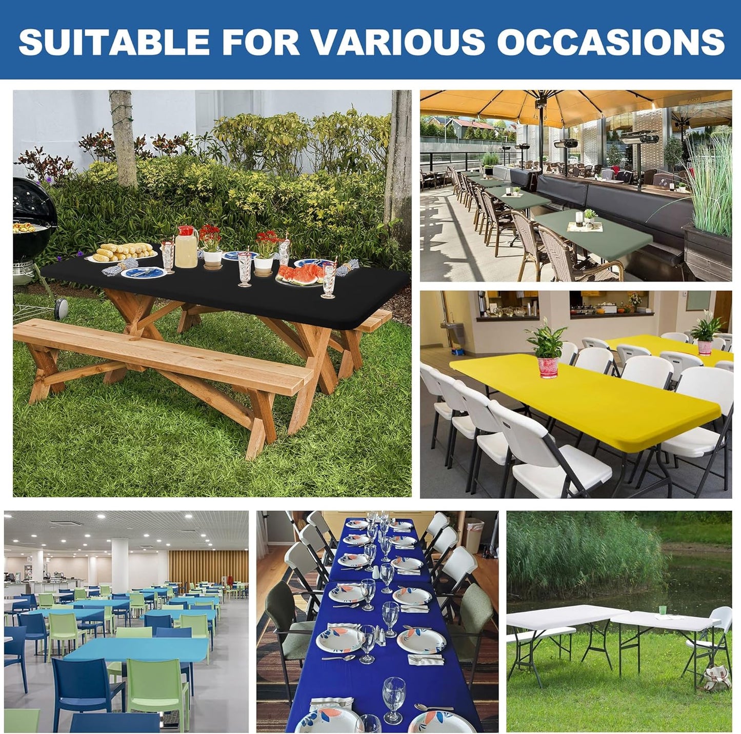 Fitted Tablecloth for 6 Foot Rectangle Tables-4 Pack Green Elastic Outdoor Picnic Table Cover-Spandex Stretch Folding Table Cloths 6 ft for Camping Dining Room Patio Kitchen Banquet Party