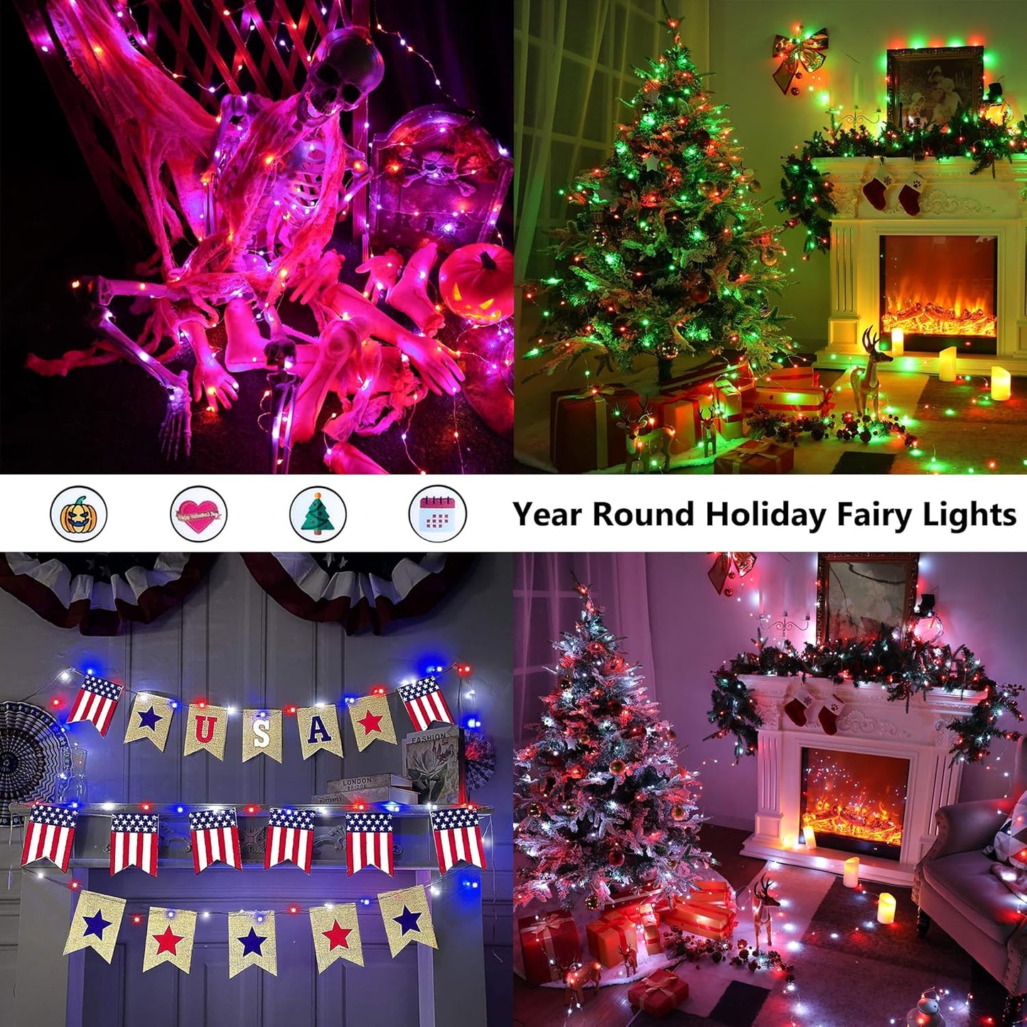 BrizLabs Color Changing Fairy Lights - 33ft 100 LED Christmas Fairy Lights with Remote, Rainbow Xmas Tree Light with Timer, RGB Halloween Light Music Sync Twinkle Light for Xmas Halloween Party Home