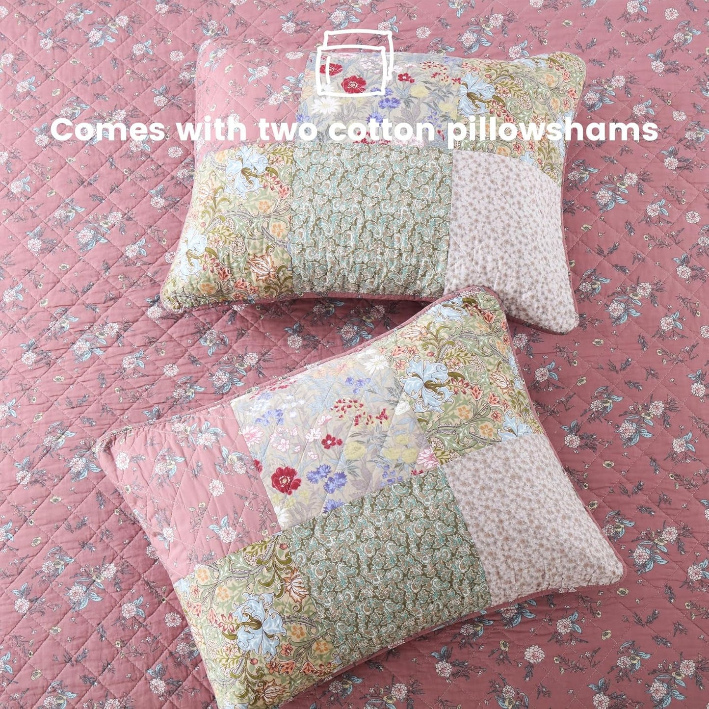 Secgo King Size Comforter Set- 100% Cotton Quilt King Size Set, Green, Sage bedspreads (96 * 108 Inch) with 2 Pillow Shams, Patchwork Reversible Lightweight Bedding