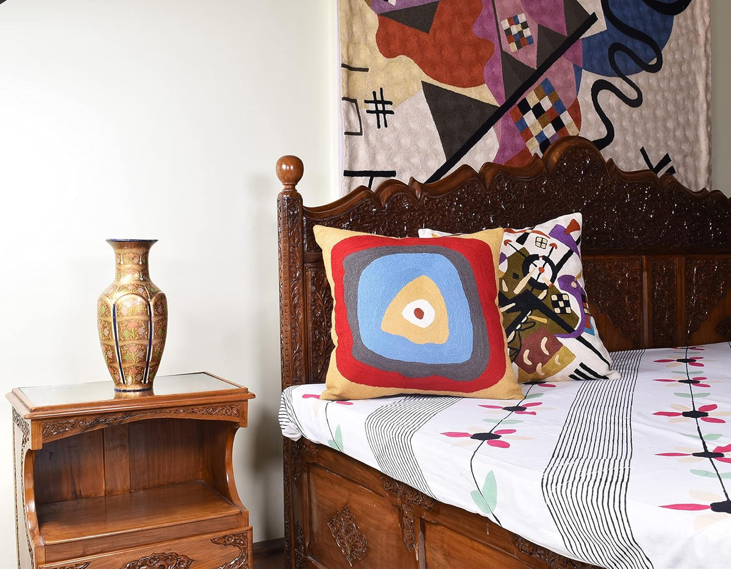 Kandinsky Modern Pillow Cover - Ruby Abstract Pillowcase Farmhouse Chair Contemporary Cushion Outdoor Pillowsham Mid Century Handmade Wool Size 18x18