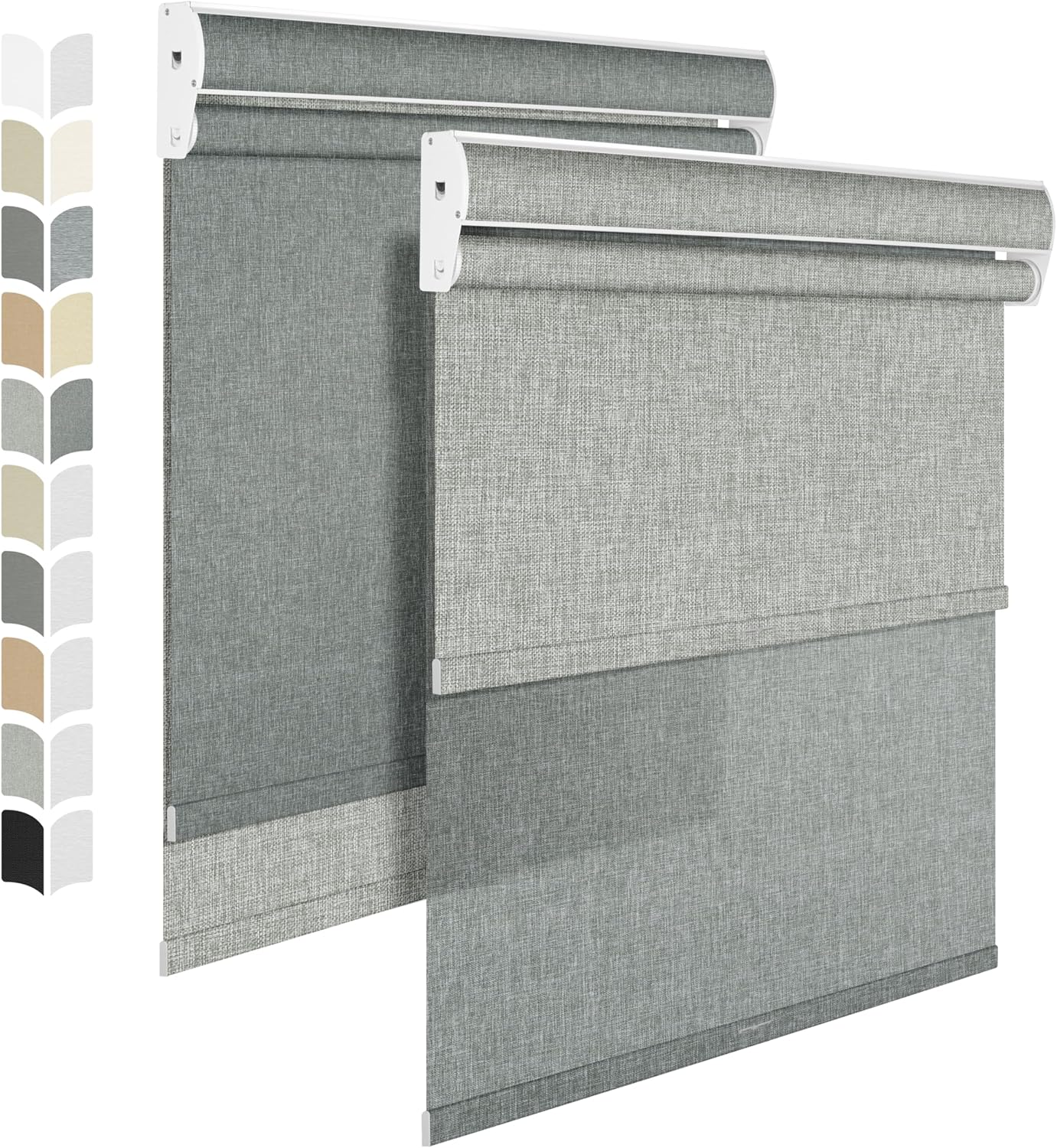 BERISSA Cordless Dual Roller Shades with Cassette Valance, Double Window Shades - Blackout and Light Filtering - Day and Night for Home Office Door. Linen Grey. 58 W x 36" H