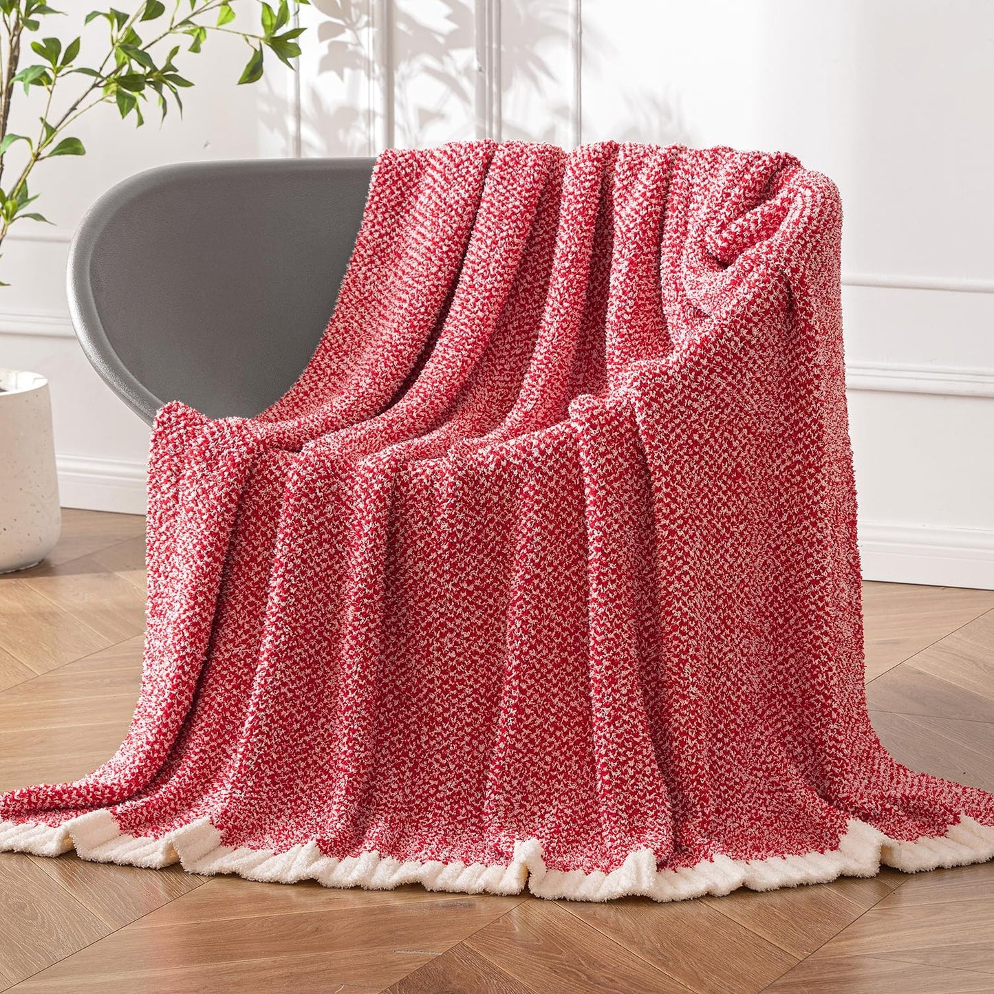 MIULEE Red Super Soft Throw Blanket for Couch, Cozy Fluffy Warm Blankets Lightweight Knit Throw Blankets for Sofa, Bed, Chair, Living Room, Camping, Picnic, 60 x 80 inch