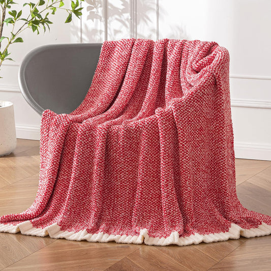 MIULEE Red Super Soft Throw Blanket for Couch, Cozy Fluffy Warm Blankets Knit Throw Blankets for Sofa, Bed, Chair, Living Room, Camping, Picnic, 50 x 60 inch