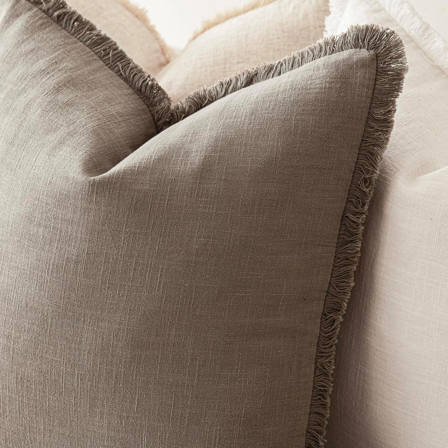 Foindtower Set of 2 Decorative Linen Fringe Lumbar Throw Pillow Covers Boho Farmhouse Cushion Cover with Tassels Soft Accent Pillowcase for Couch Sofa Bed Living Room Home Decor,12×24 Inch,Brown Tan