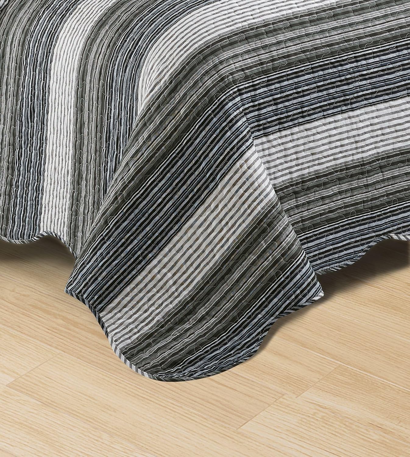 Brilliant Sunshine Multi Grey Stripes Patchwork, 2-Piece Quilt Set with 1 Sham, Reversible Bedspread, Soft Lightweight Coverlet, All-Season, Twin, Multi Grey