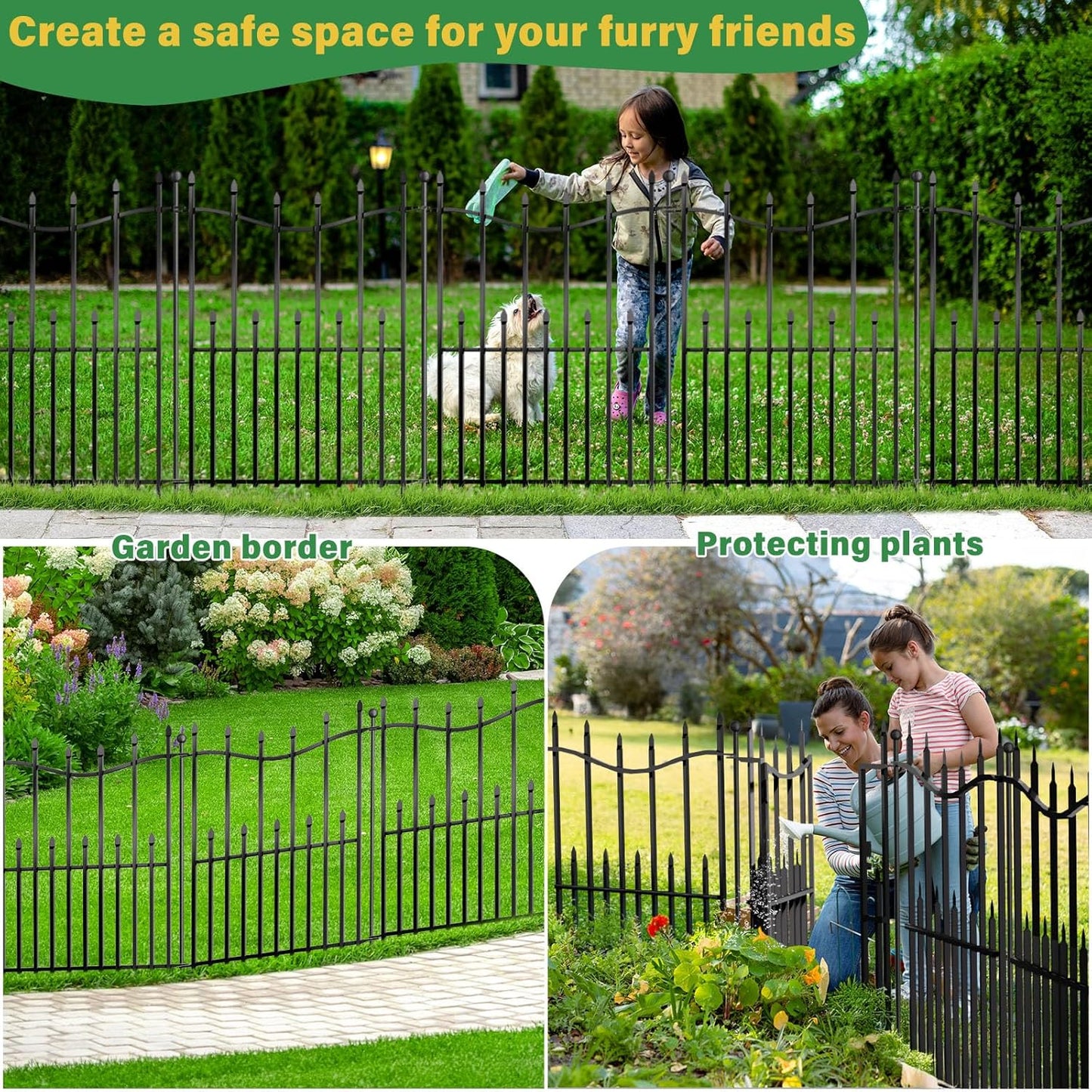8 Panels No Dig Decorative Garden Fence, 40in(H)×17.6ft(L) Heavy-Duty Rustproof Metal Panels, Outdoor Dog Barrier for Yard & Patio, Landscape, Border| Portable Temporary Fencing
