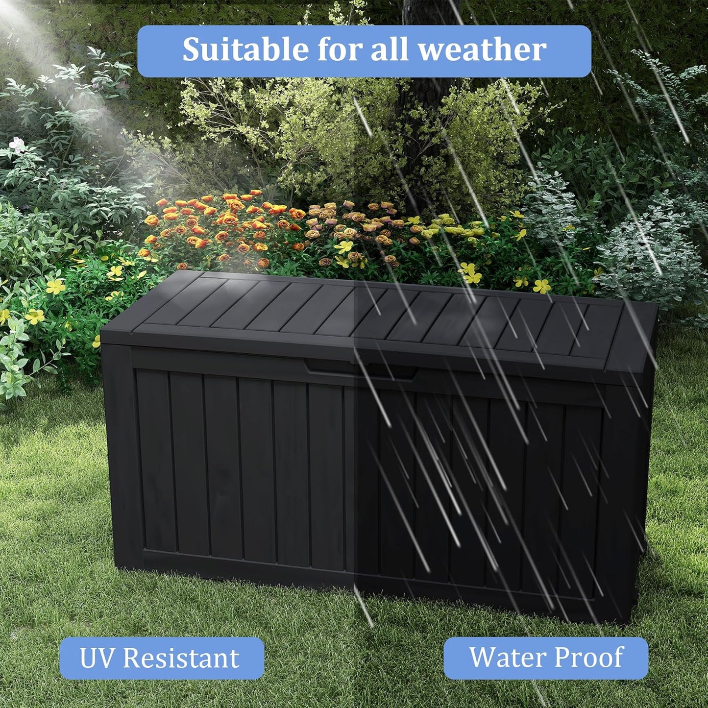 75 Gallon Double-Wall Resin Deck Box - Lockable Waterproof Outdoor Storage Box, 515lbs Capacity & Doubles as Seating for Patio Furniture - Garden Tools, Pool Accessories (Black)