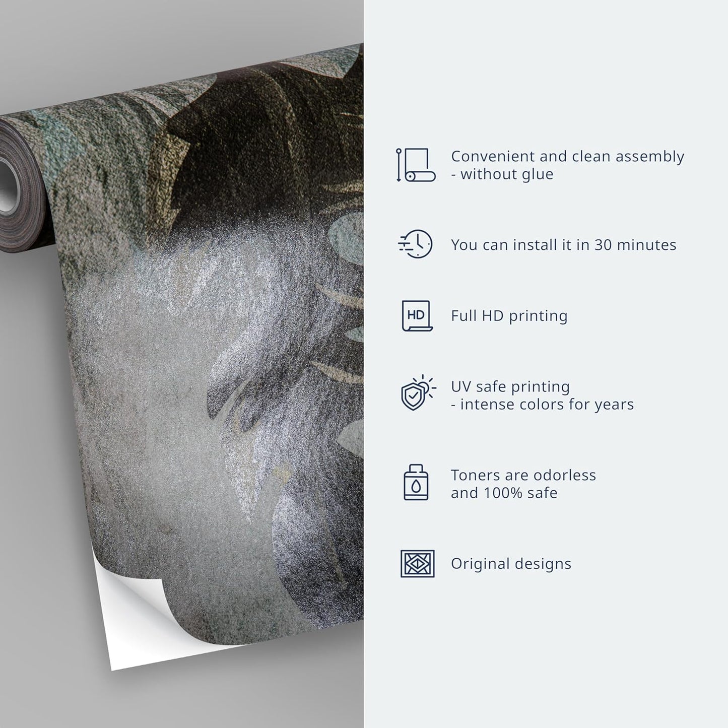 artgeist Wall Mural Hanging Leaves 193x138 in - Peel and Stick Self-Adhesive Wallpaper Removable Large Sticker Foil Wall Decor Print Picture Image Design Nature Botanical Concrete Green b-C-10146-a-b