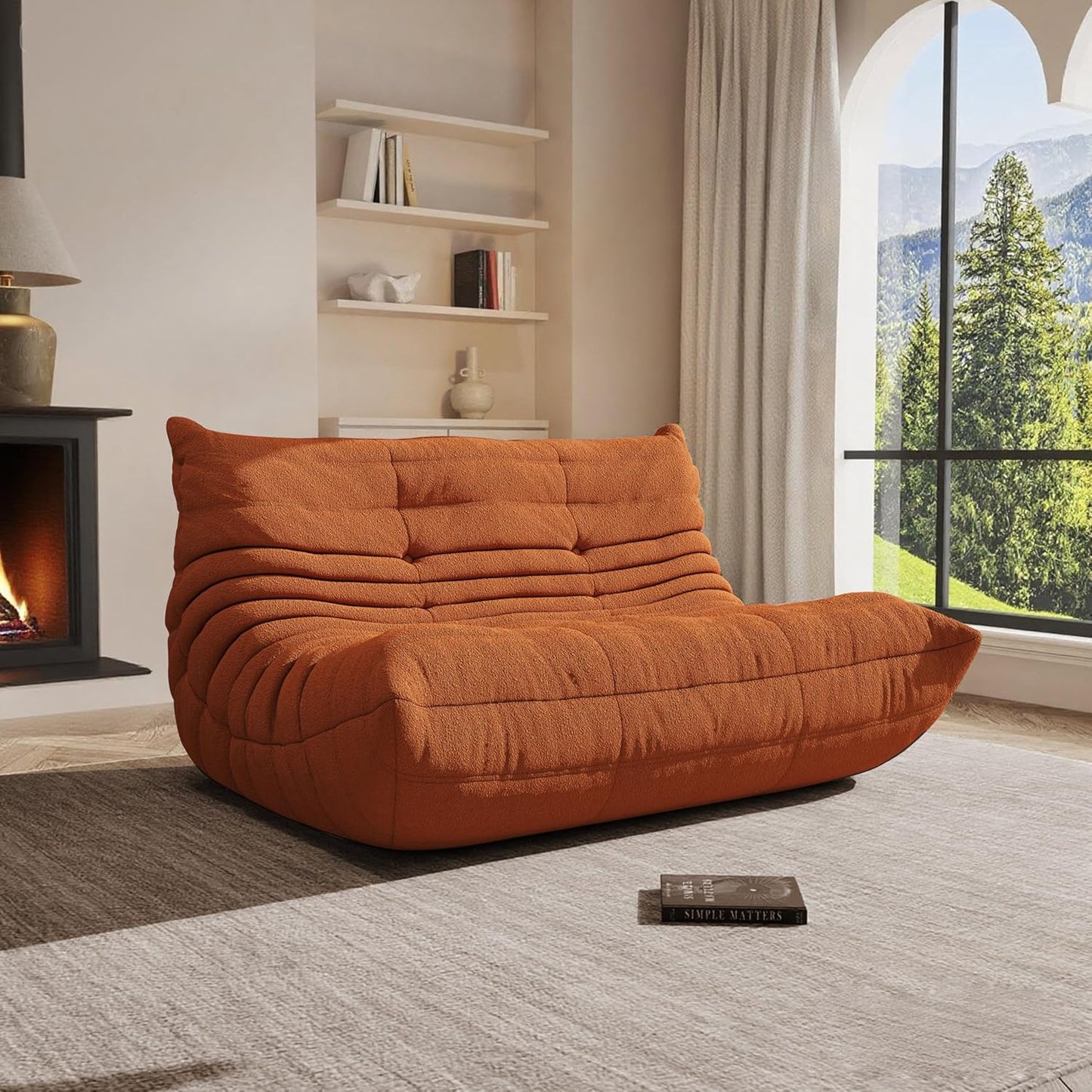 Bean Bag Chairs for Adults Giant Bean Bag Chair， 2 Seater with Memory Foam Filled Fireside Chair, Lazy Sofa Lounge Floor Sofa for Living Room, Bedroom, Office, No Assembly Required. (Orange)