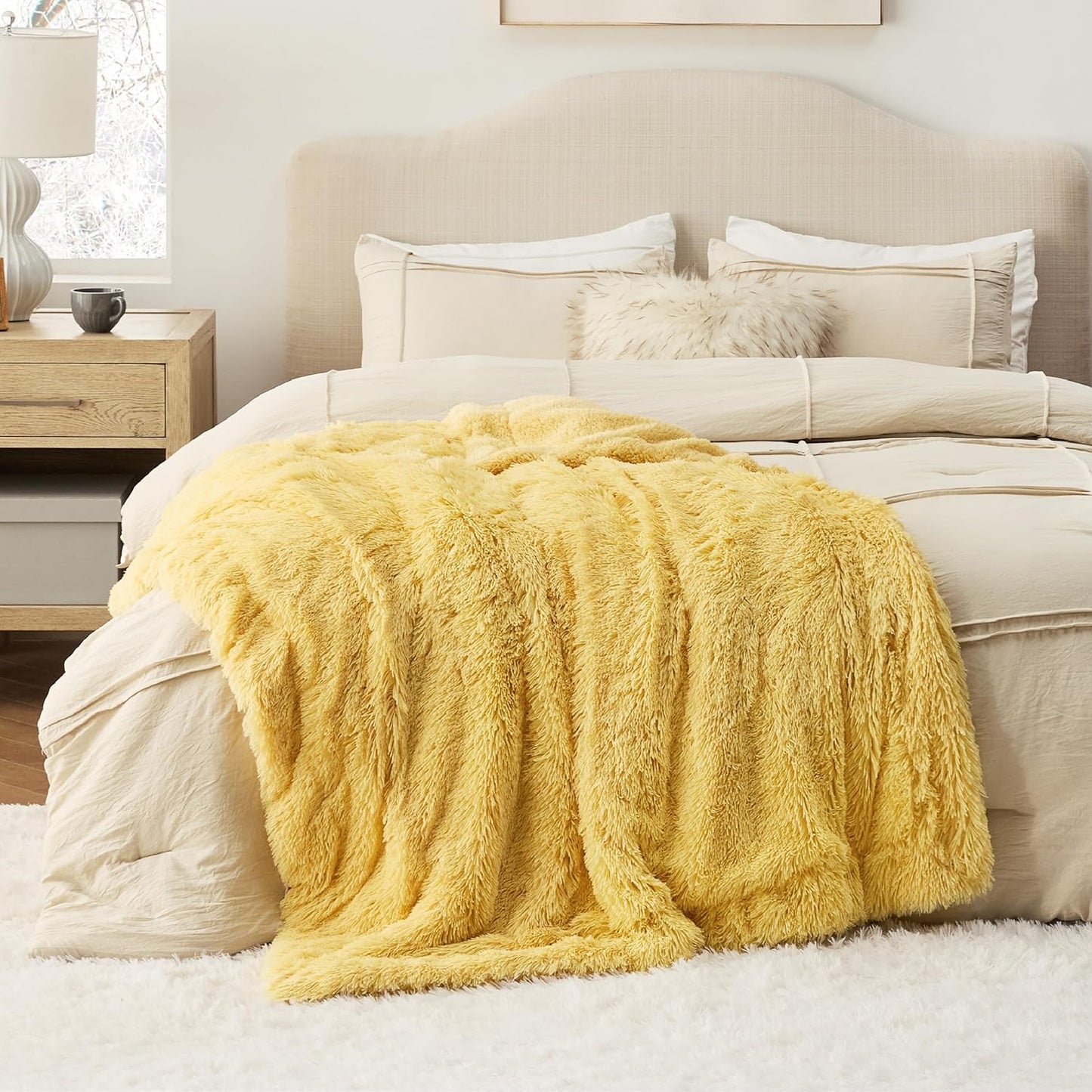 Bedsure GentleSoft Fluffy Yellow Throw Blanket, Room Decor Yellow Gifts for Women Men, Soft Cozy Fuzzy Plush Thick Warm Sherpa Fleece Faux Fur Throw Blanket for Couch Bed, Gifts for Mom Dad, 50x60