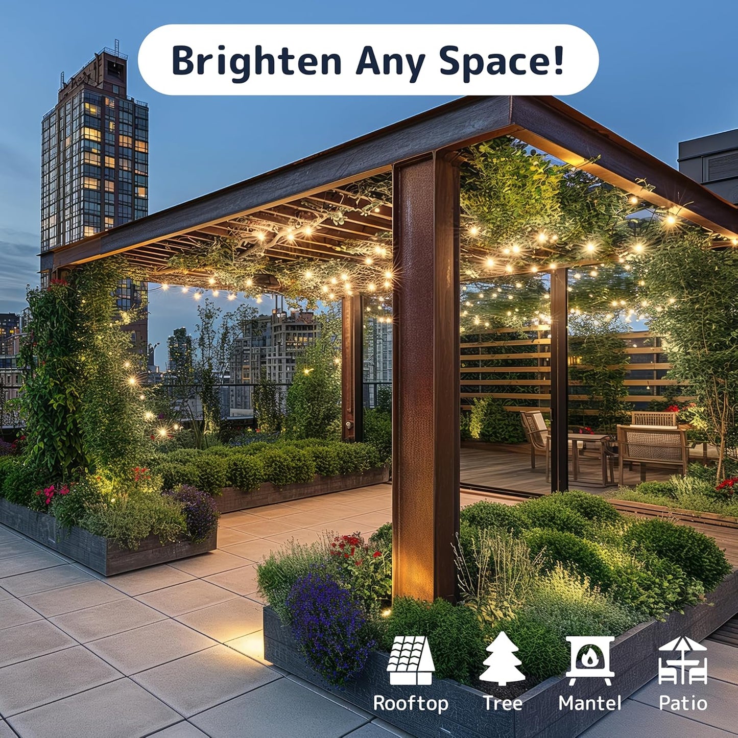 PREXTEX 10 Ft String Lights with Christmas Tree Light Warm White - Indoor/Outdoor Decor - Xmas Lights for Holidays, 50 Twinkle LED Lighting on White Wire - Multi-Strand Connectable