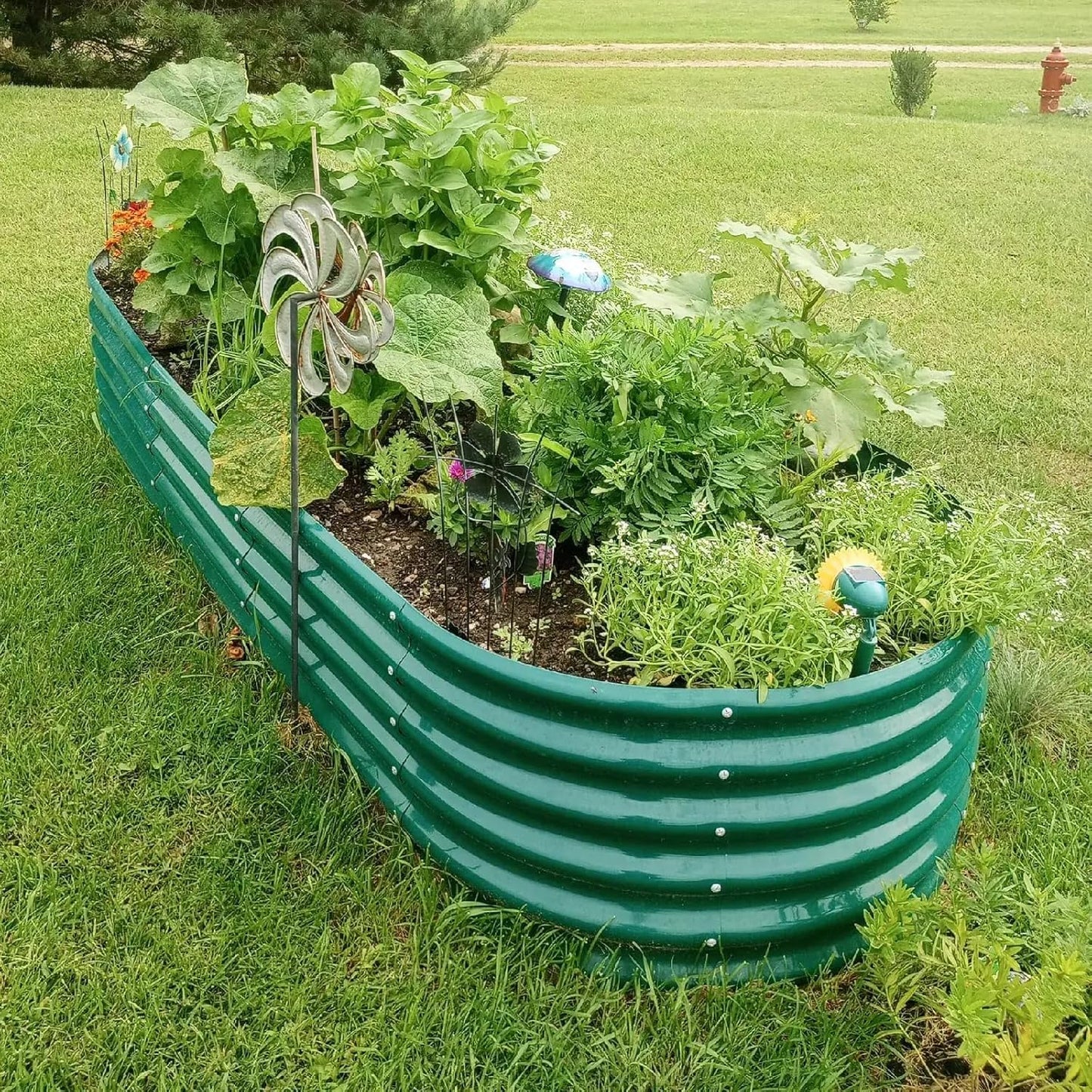 1 Pack 8x3x1.5FT Galvanized Raised Garden Bed Kit Oval Metal Ground Planter Box Outdoor Bottomless Planter Raised Beds for Vegetables Flowers Herbs Fruits, Green