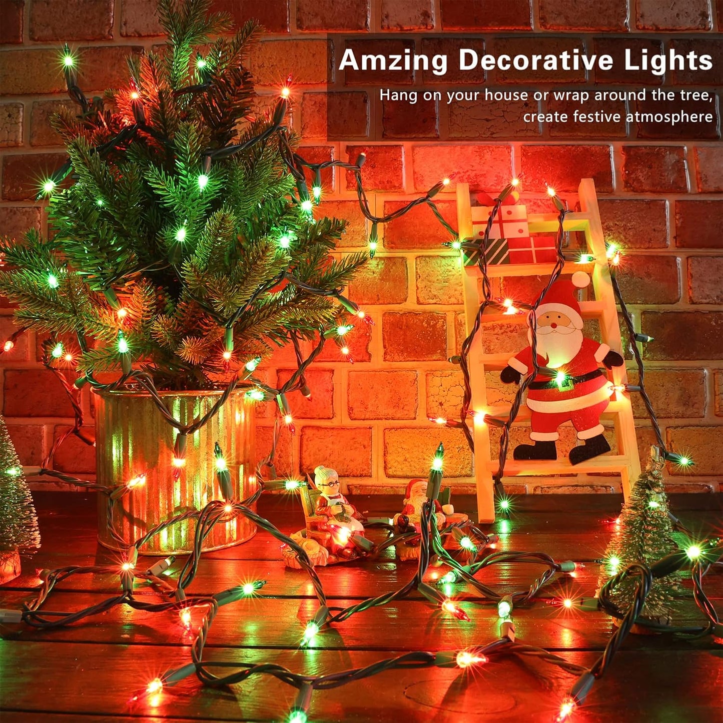 BrizLabs Red & Green Christmas Lights, 300 Counts 69.6ft Mini String Lights Connectable, UL Certified Incandescent Christmas String Lights Plug-in Tree Lights for Indoor Outdoor Xmas Home Decor