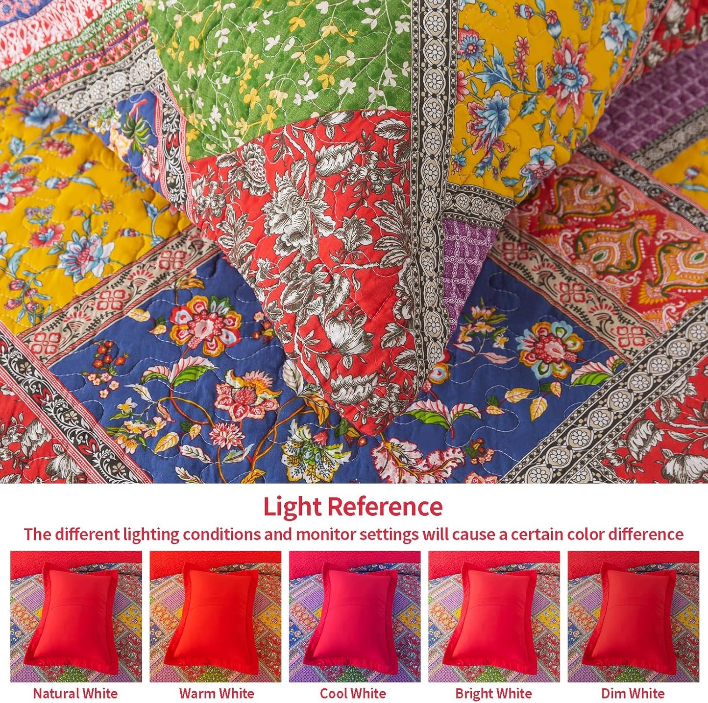 VAPUTAR Cotton Quilt King Size Set, Quilted Bedspread Coverlet (96 * 108 Inch) with 2 Pillowcovers, 3 Pieces Lightweight Farmhouse Style with Patchwork Design King Quilt Bedding Set for All Season.