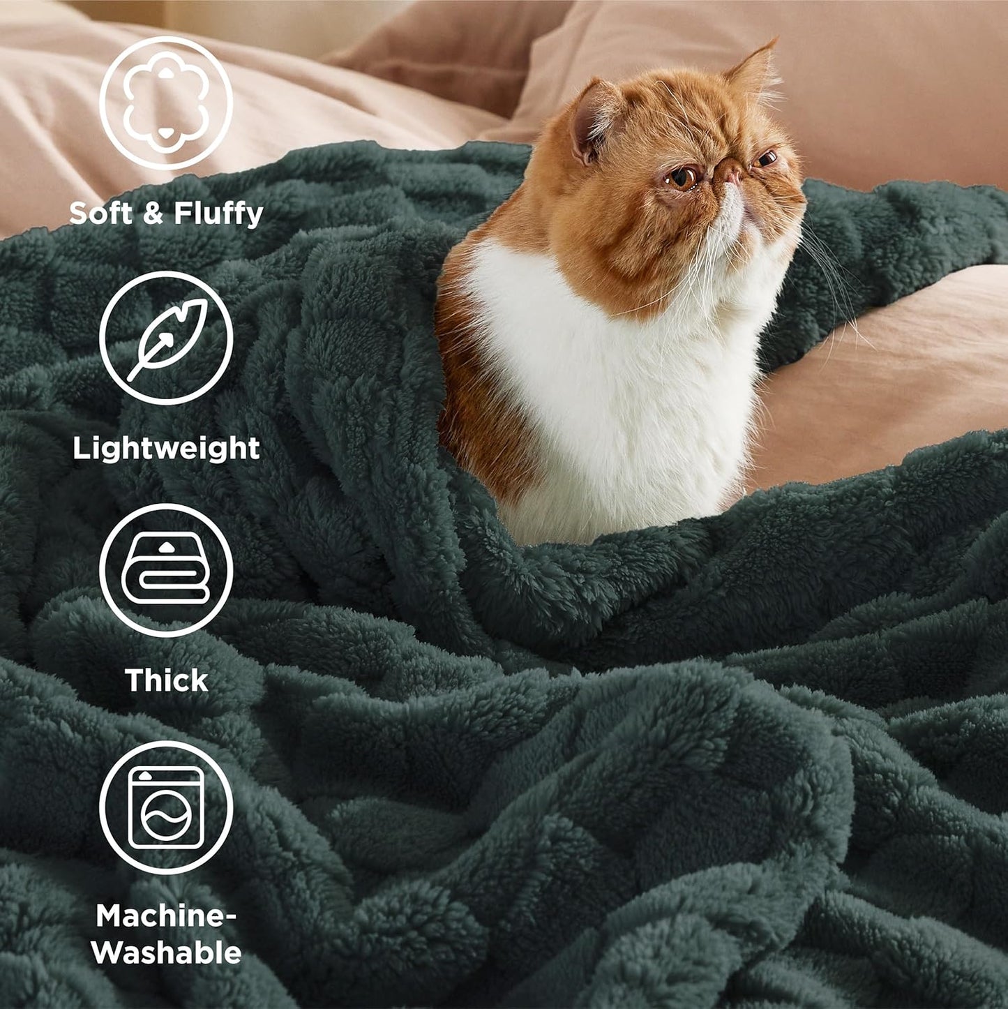 Bedsure GentleSoft Blankets Queen Size for Bed - Super Soft Cozy Blanket for Women Men Girls, Large Fuzzy Fleece Throw for Bedroom Decor, Dark Green, 90x90 Inches