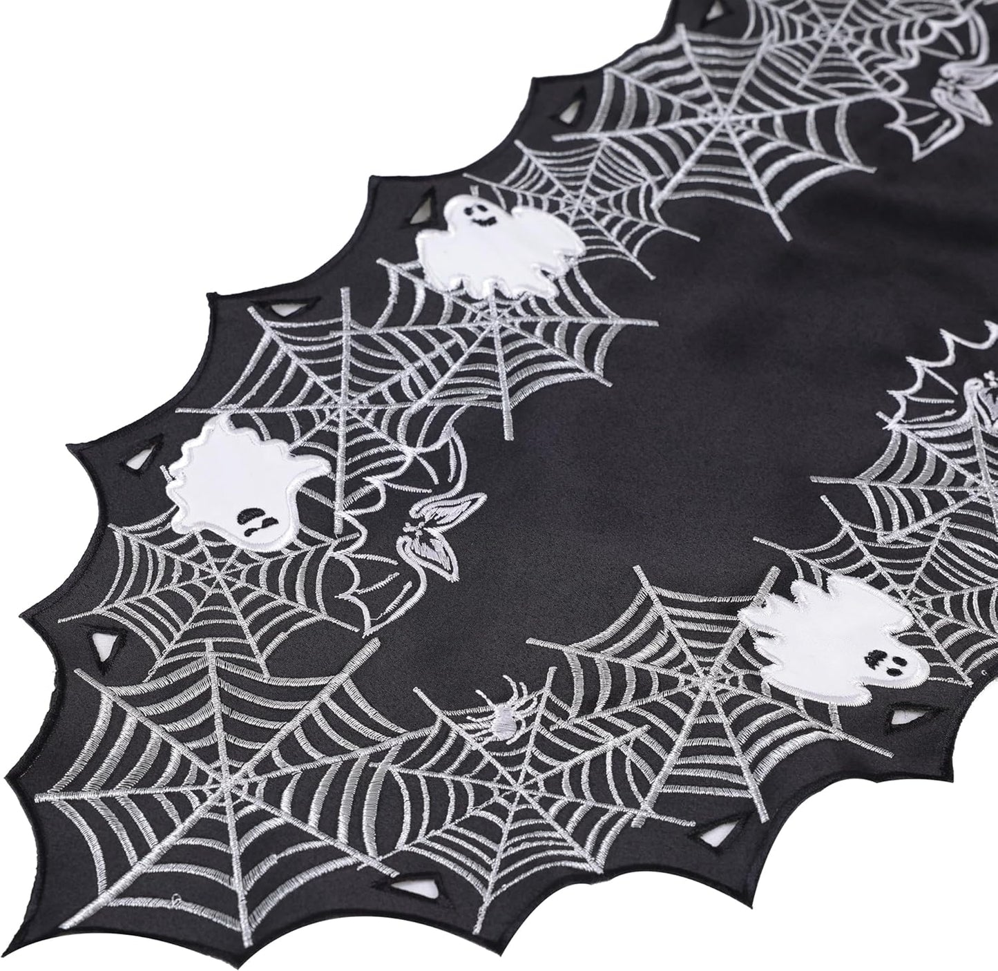 Chlophy Halloween Table Runner Black Spider Web Table Runner Gothic Embroidered for Kitchen Dining Halloween Décor Home Party Table Decoration 54in