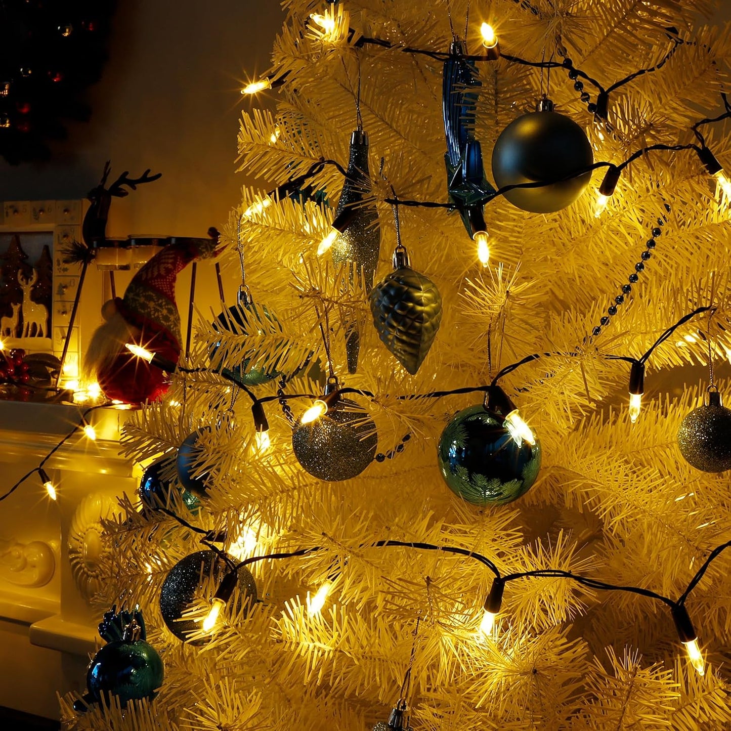 Joliyoou 50 LED Warm White String Lights, 16 Ft Battery Operated Christmas Mini Lights with 8 Lighting Modes, Indoor Outdoor LED Christmas Fairy String Lights with Timer