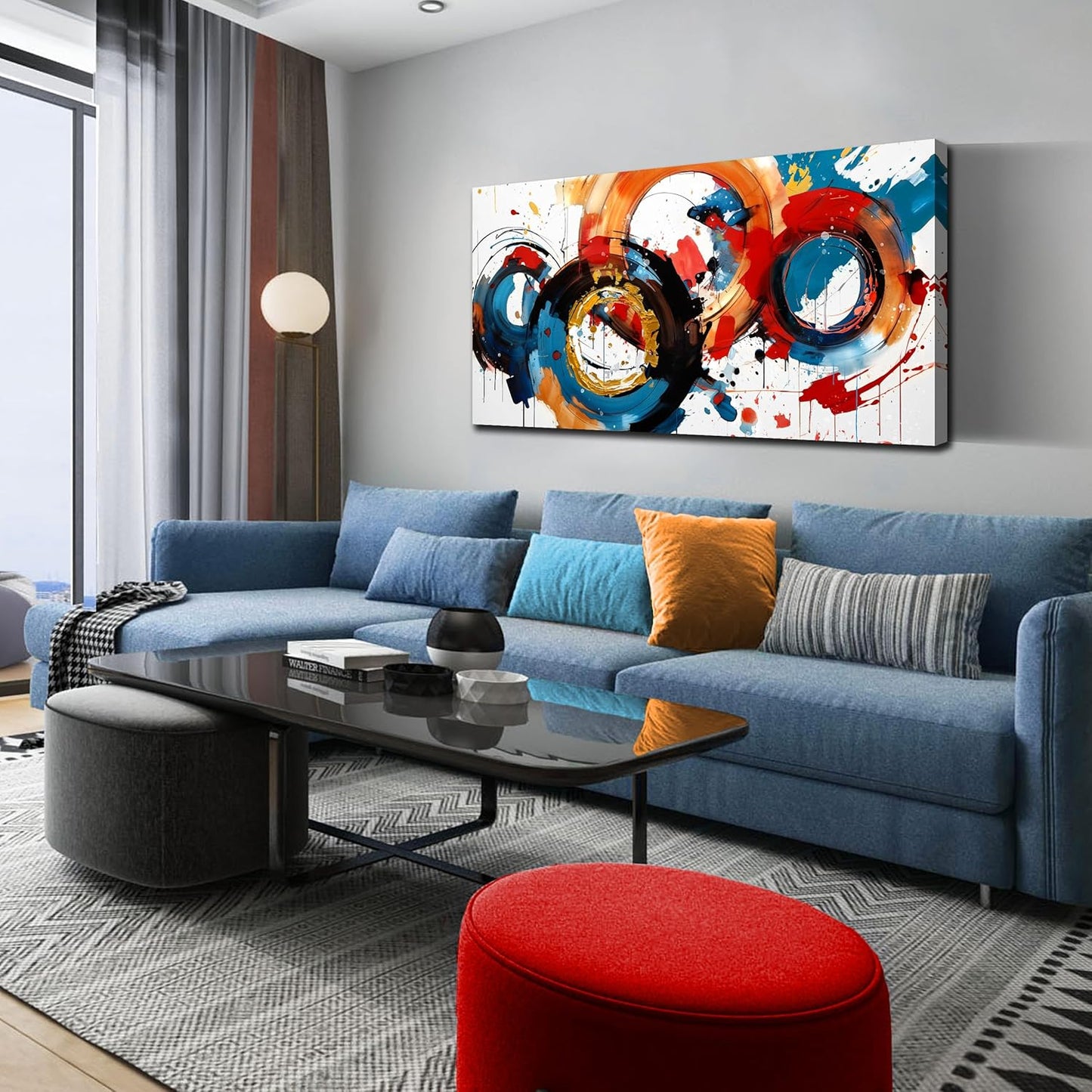 Abstract Wall Art Large Canvas Prints Modern Living Room Bedroom Home Office Wall Decor Framed Colorful Circle Abstract Picture Ready to Hang Size 24x48