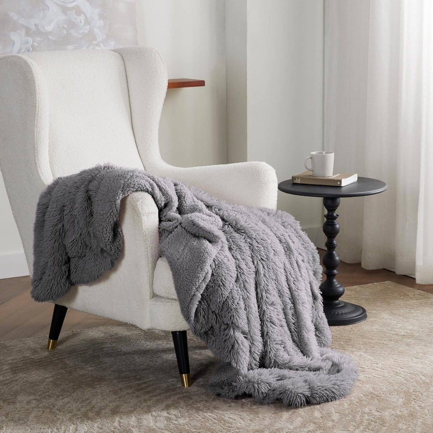 Bedsure GentleSoft Fuzzy Sherpa Faux Fur Twin Blanket Grey Cozy Gifts for Women Men, Soft Fleece Plush Warm Minky Thick Blanket Twin Size for Bed, Couch, Dorm Essentials Grey Room Decor Gifts, 60x80