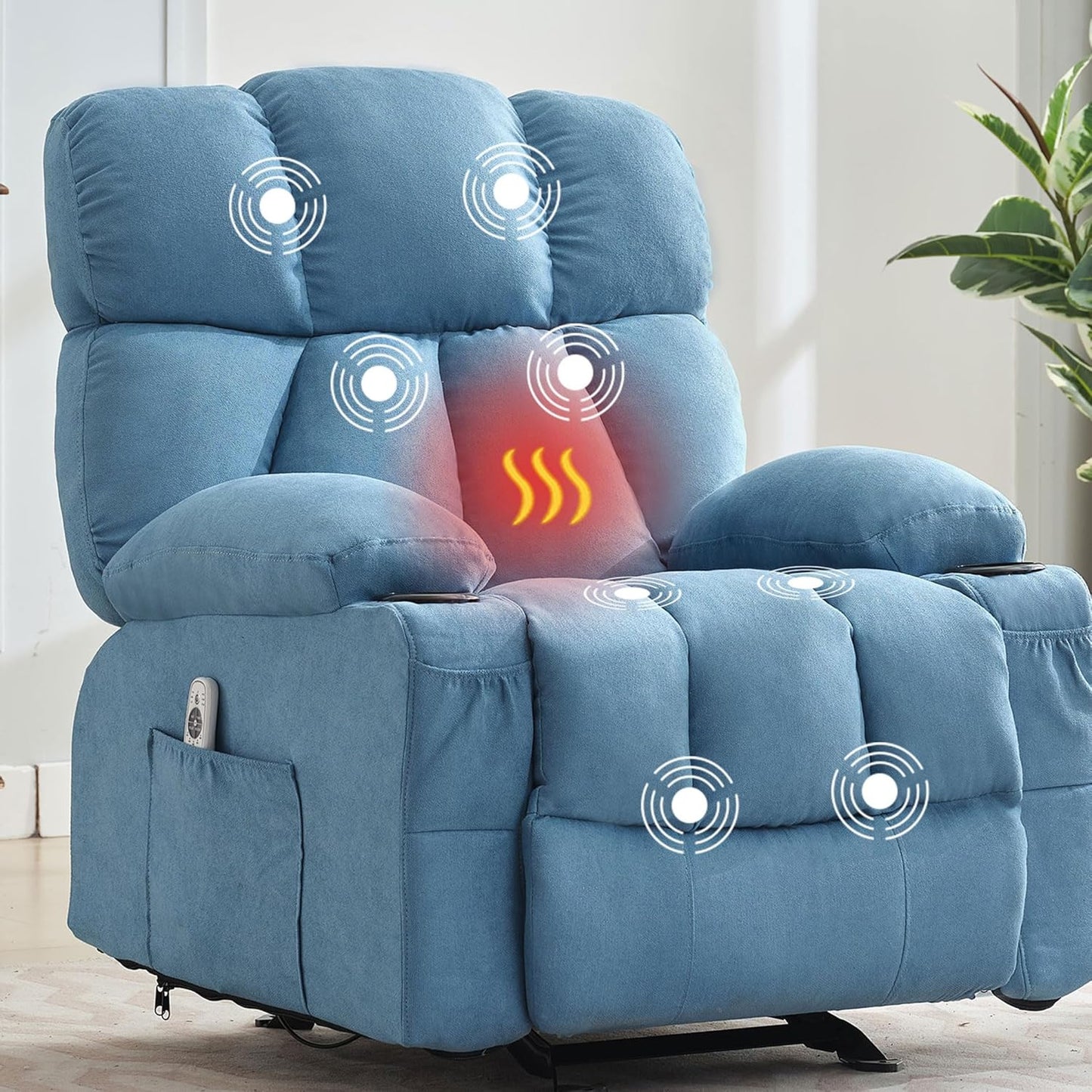 Massage Rocker Recliner Chair with Heat, Ergonomic Overstuffed Reclining Lounge Chair with Side Pockets, USB Charging Port, Sturdy Metal Frame, Comfortable Modern Design for Living Room