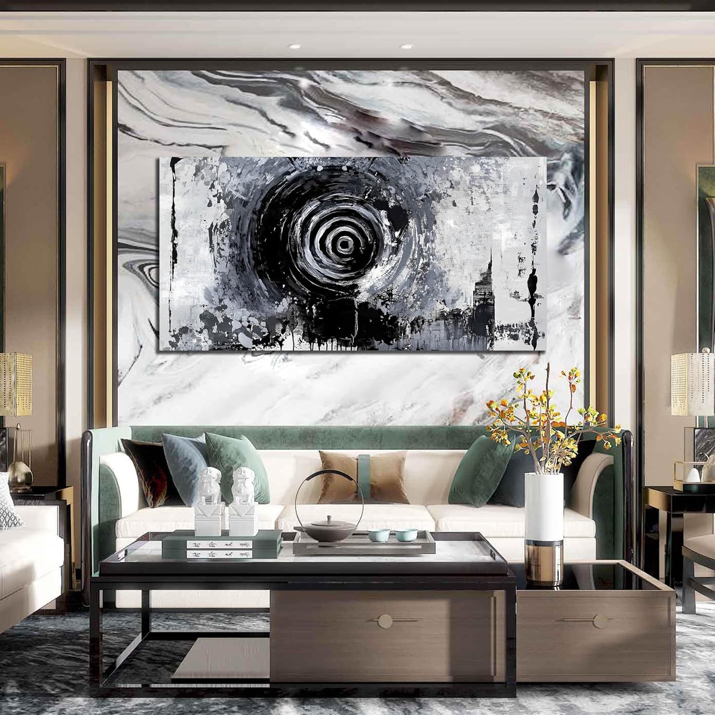 Abstract Large Wall Art for Living Room - Black and White Canvas Wall Art for Office - Modern Art Wall Decor for Bedroom Size 29" x 59"