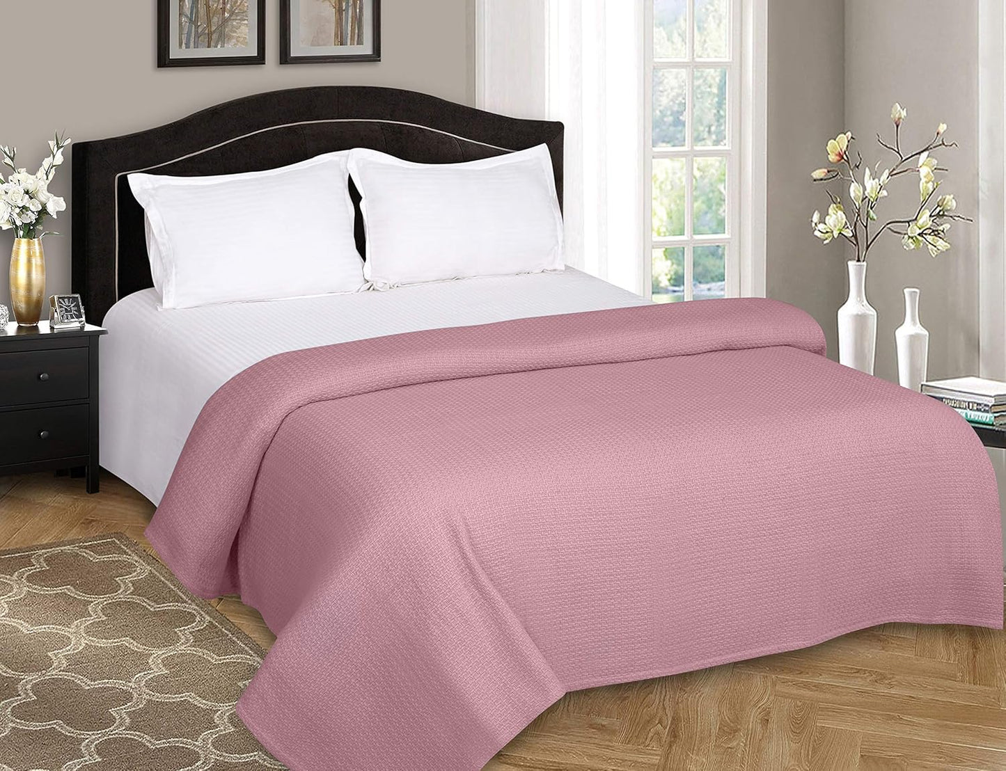 BELIZZI HOME 100% Cotton Bed Blanket, Breathable Bed Blanket Full Queen Size, Cotton Thermal Blankets Full Queen, Perfect for Layering Any Bed for All Season, Purple