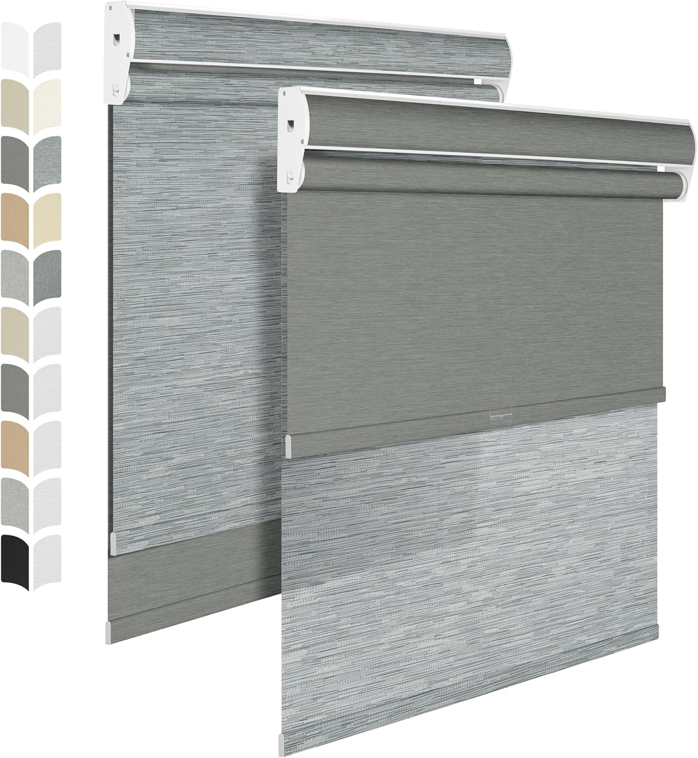 BERISSA Cordless Dual Roller Shades with Cassette Valance,Double Window Shades Blackout and Light Filtering Shades,Day and Night Roller Shades for Home Office Door.Striped Jacquard Grey.53 W x 48" H