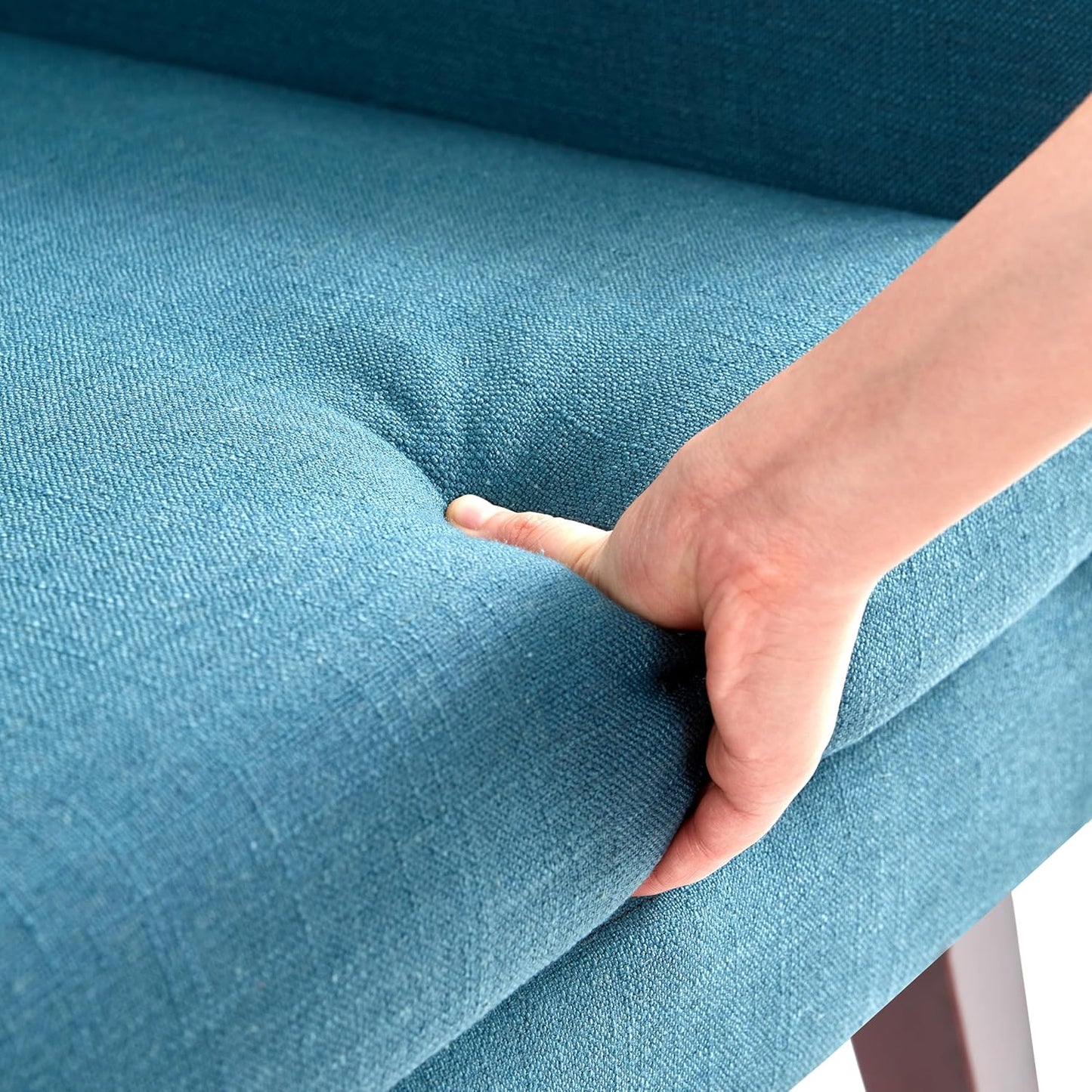 HUIMO Accent Chairs Set of 4, Upholstered Button Tufted Armchair, Linen Fabric Sofa Chairs for Bedroom, Living Room, Mid Century Modern Comfy Reading Chair (Lake Blue)