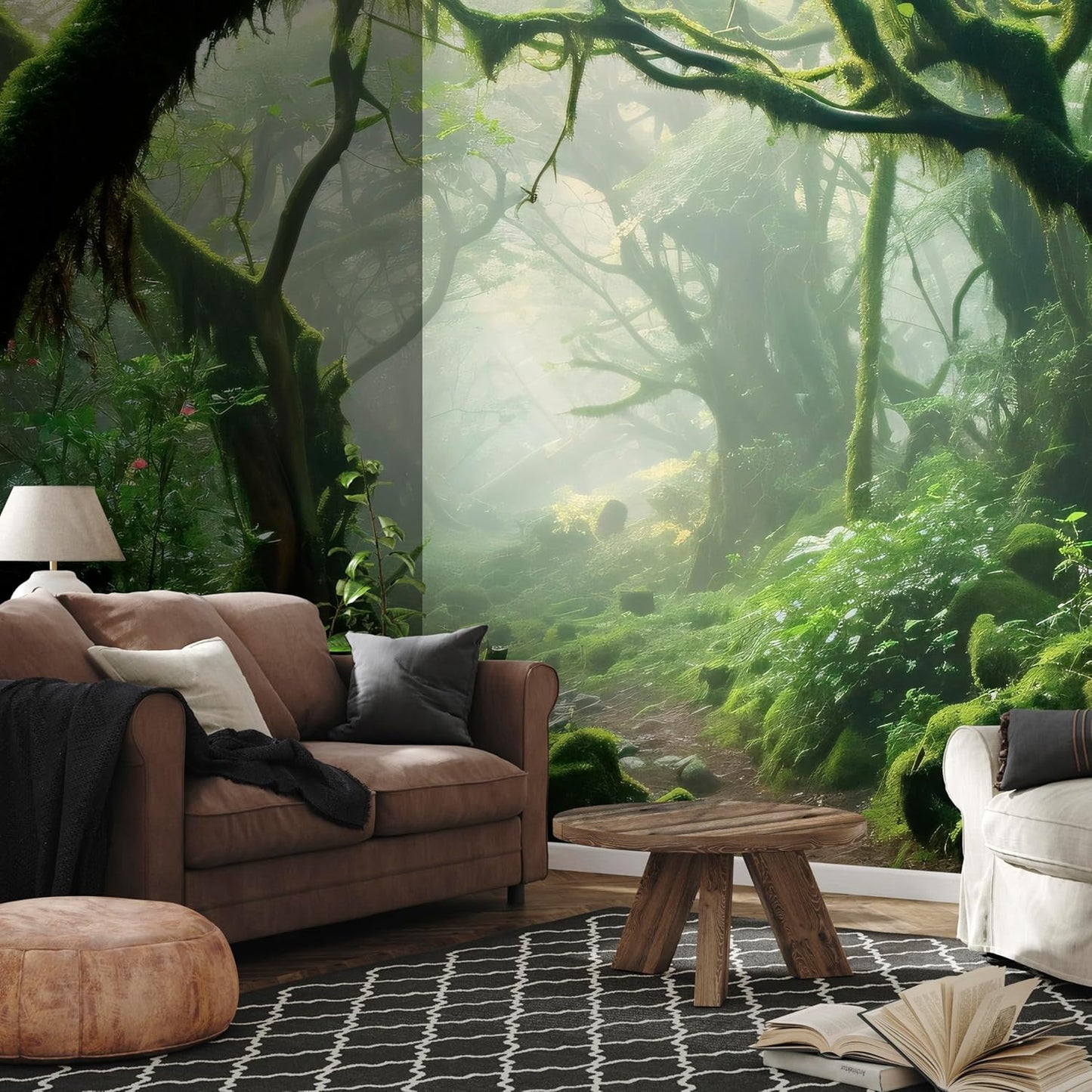 artgeist Wall Mural Peel and Stick Forest 212x98 in - XXL Self-Adhesive Corner Wallpaper Removable Large Sticker Foil Angle Wallpaper Trees Forest Moss Mystery c-B-10183-a-a