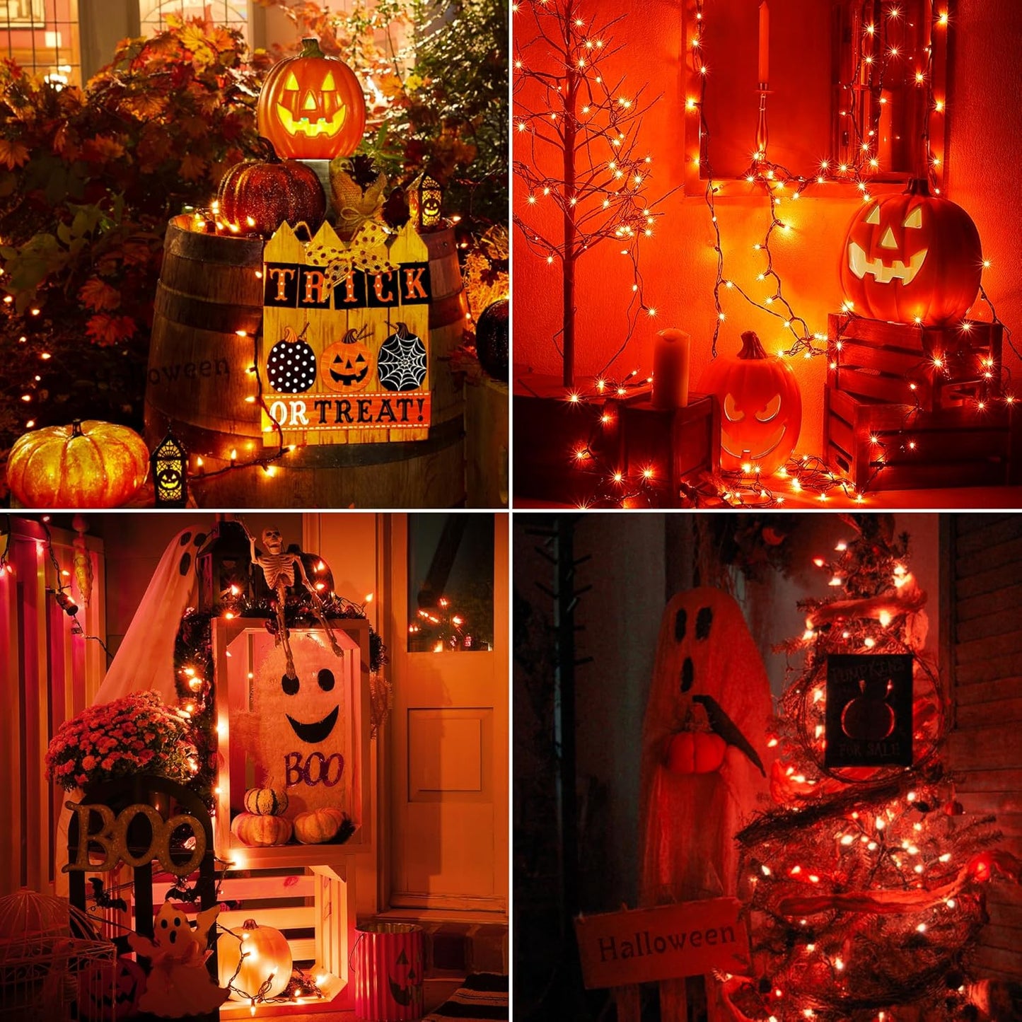 Hopolon Orange Halloween Lights, 2PACK 13ft 50 Orange Lights String,120V UL Certified String Light, Plug in Green Wire Fall Light Waterproof for Spooky Thanksgiving Party Decor(2pcs)