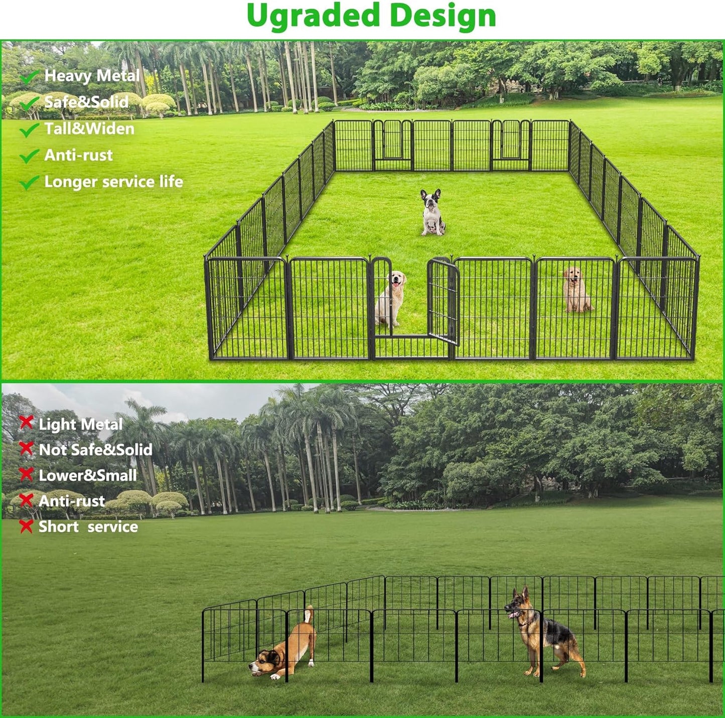 Decorative Black Metal Fencing Garden Fence with Gate, 23ft(L) 32in(H) 10 Fence Panels No Dig Fence Rustproof Animal Barrier Fence Temporary Dog Panels Fencing Outdoor