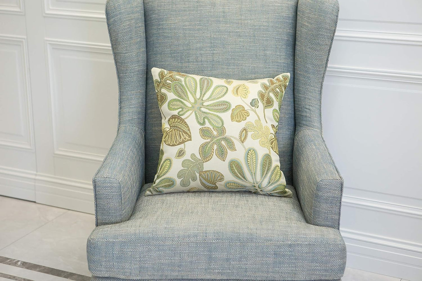 Set of 2 Jacquard Tropical Leaf Pattern Throw Pillow Covers Decorative Pillowcase 22X22 Inches,Green Cream