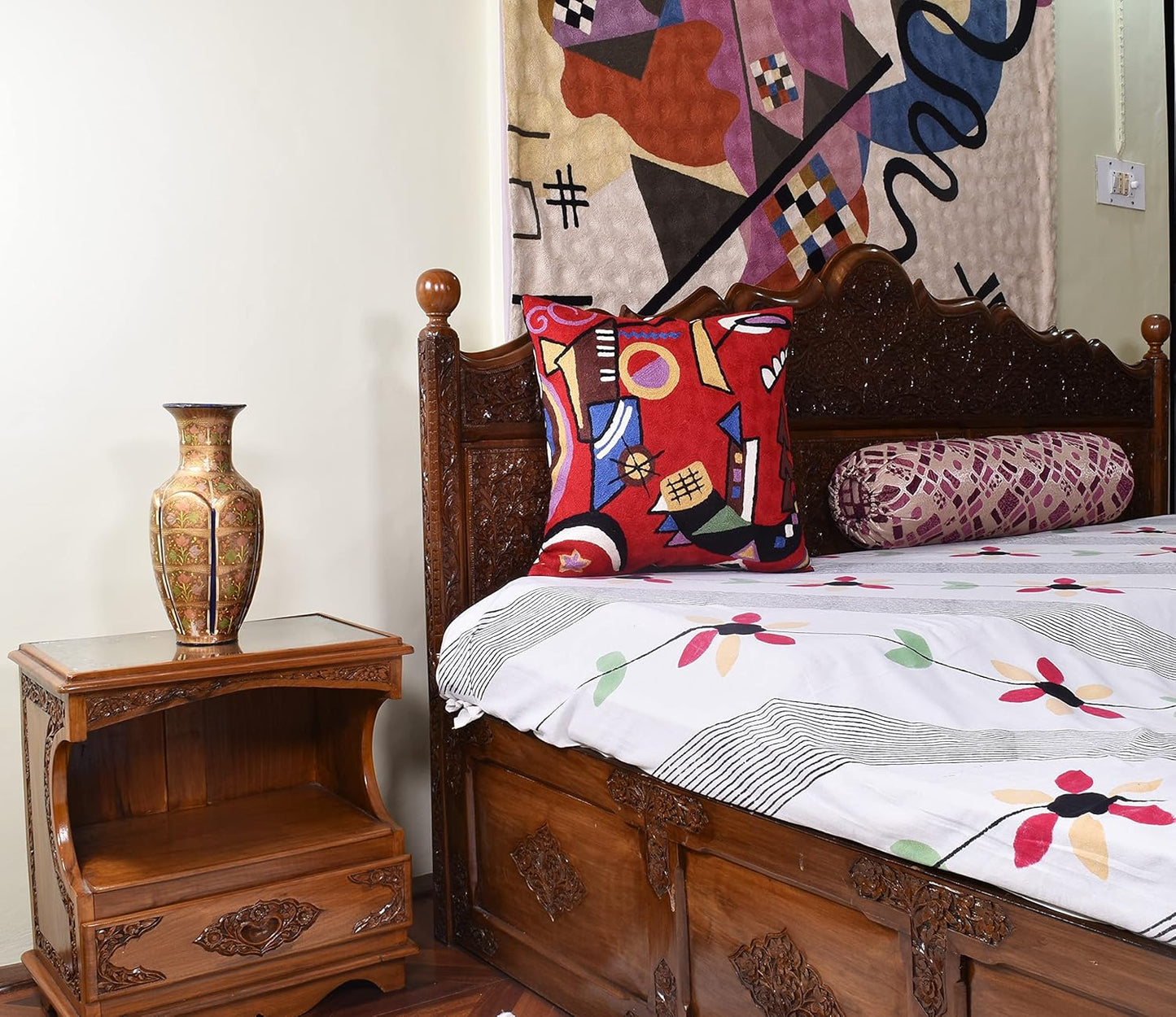 Kandinsky Red Abstract Pillow Cover Gegen Modern Pillowcase Scarlet Reds Abstract Chair Cushion Contemporary Pillow Farmhouse Pillows Couch Handembroidered Wool Size 18x18