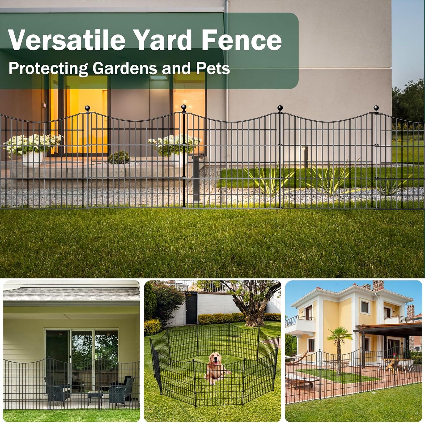10 Panels No Dig Dog Fence Outdoor for Yard, 32 in(H) X 23.6 ft(L) Decorative Tall Garden Fence Animal Barrier, Rustproof Metal Wire Garden Edging and Borders, Temporary Fencing Stakes