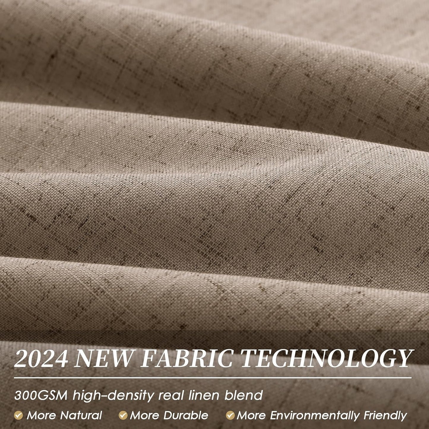 BOODII Room Darkening Curtains Brown Black Out Curtains 96 Inches Long 2 Panel Set Back Tab Neutral Linen Curtain for Sliding Door Modern Farmhouse Living Room Blackout Drapes Soundproof 52x96