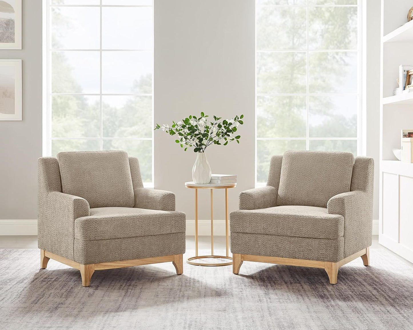 Oversized Accent Chair, Modern Boucle Armchair with Wood Legs, Modern Reading Chair with Thick Cushion, Comfy Chairs for Living Rooms, Bedrooms, Reading nooks and Apartments