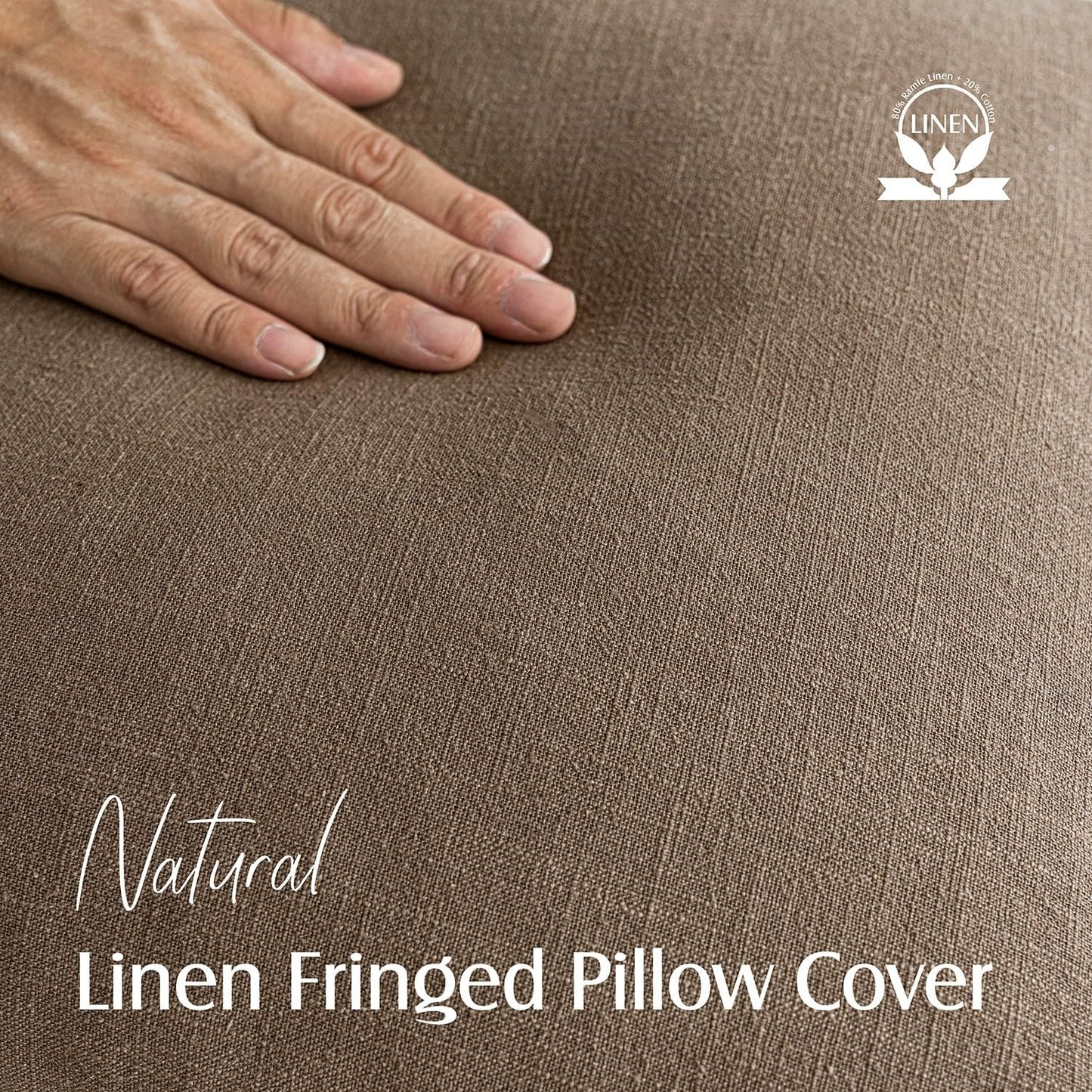 Foindtower Set of 2 Decorative Linen Fringe Throw Pillow Covers Cozy Boho Farmhouse Cushion Cover with Tassels Soft Accent Pillowcase for Couch Sofa Bed Living Room Home Decor,18×18 Inch,Light Brown