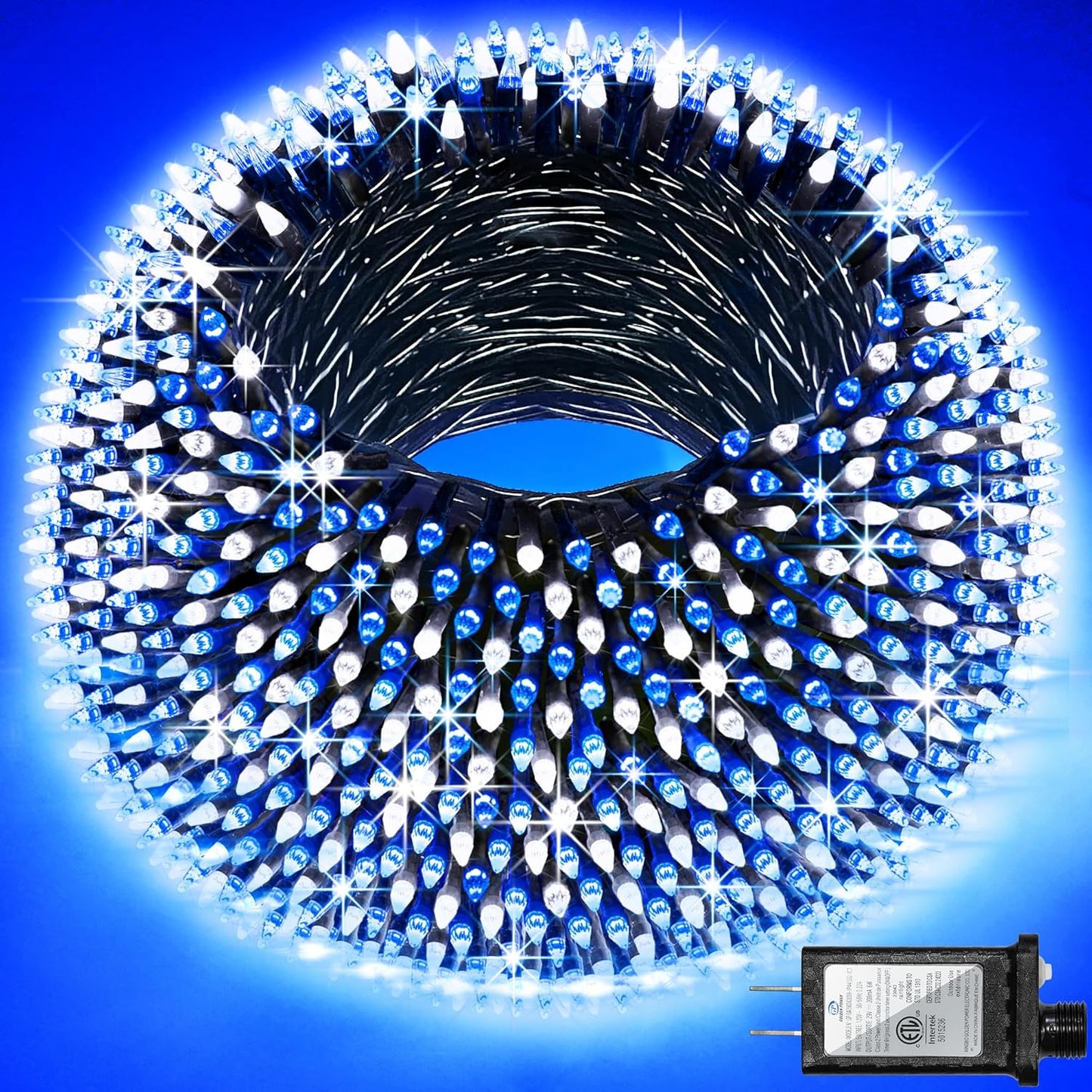 300LED Christmas Lights Outdoor Indoor Use, 12 Lighting Modes 75ft Christmas Tree Lights with Timer, Dimmable Blue Cool White LED StringLights Waterproof for Yard Wedding Party Holiday Blue&CoolWhite