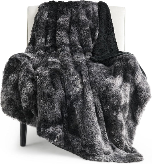 Bedsure GentleSoft Fluffy Black Blanket Cozy Gifts for Men, Black Home Decor Soft Fuzzy Plush Thick Warm Sherpa Fleece Faux Fur Throw Blanket for Couch Bed, Living Room College Dorm Decor, 50x60