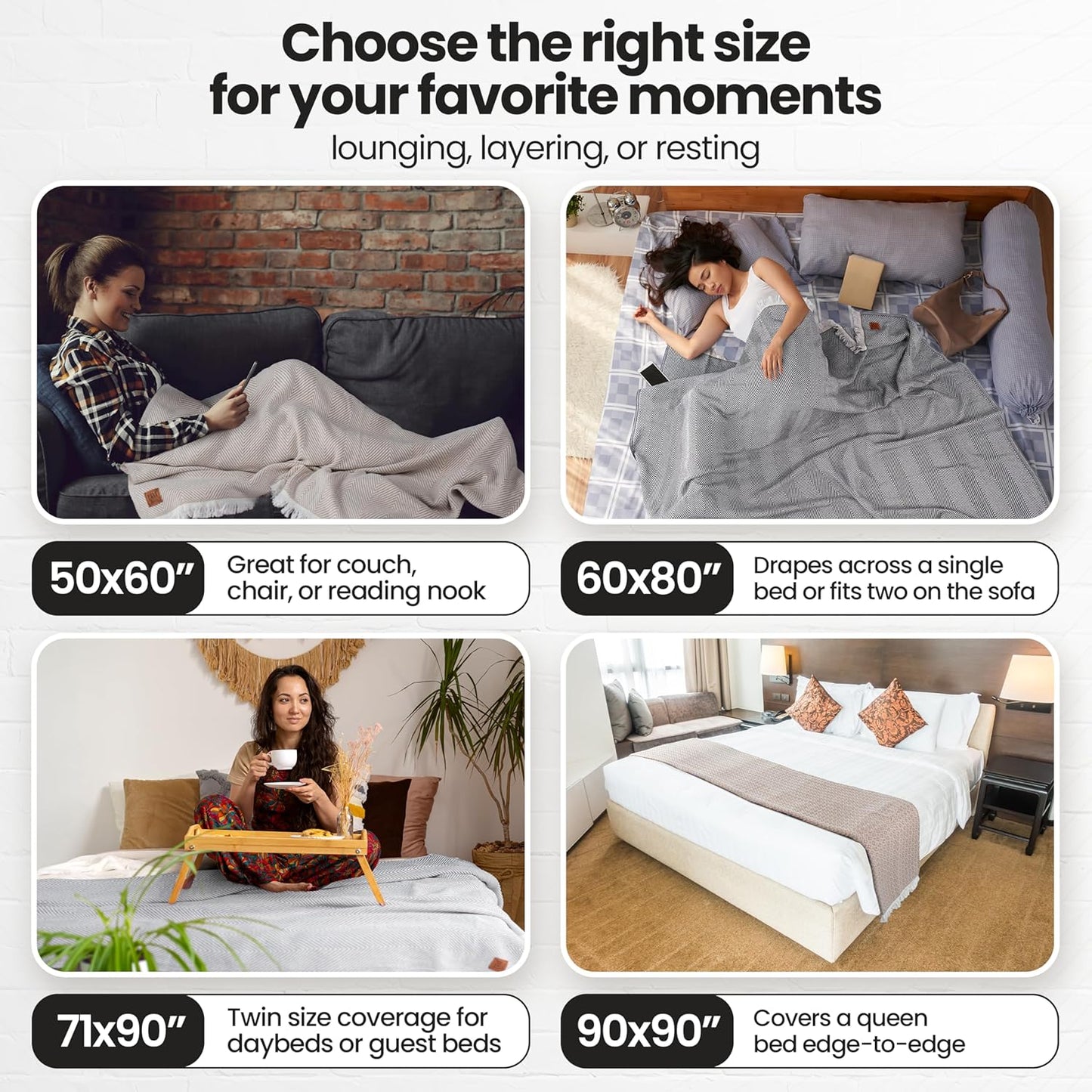 Gold Case Throw Blanket for Bed – 100% Recycled Turkish Cotton Bed Blanket – Decorative Throw Cotton Blankets for Living Room & Bedroom – Vintage Grey Woven Queen Blankets – 90x90