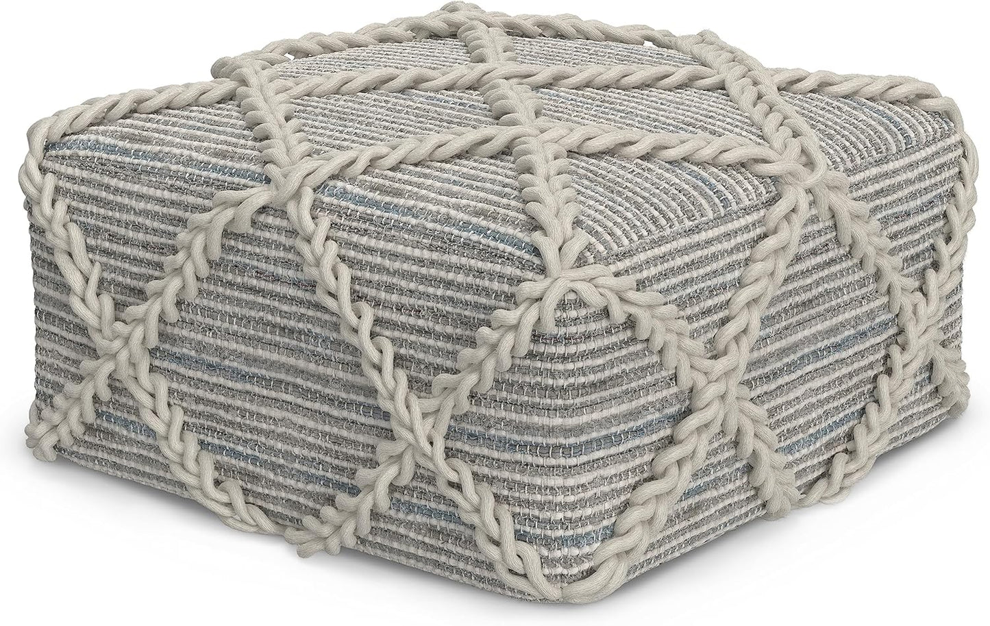 SIMPLIHOME Cowan Contemporary Square Pouf in Grey, Natural Handloom Woven for the Living Room, Bedroom and Kids Room